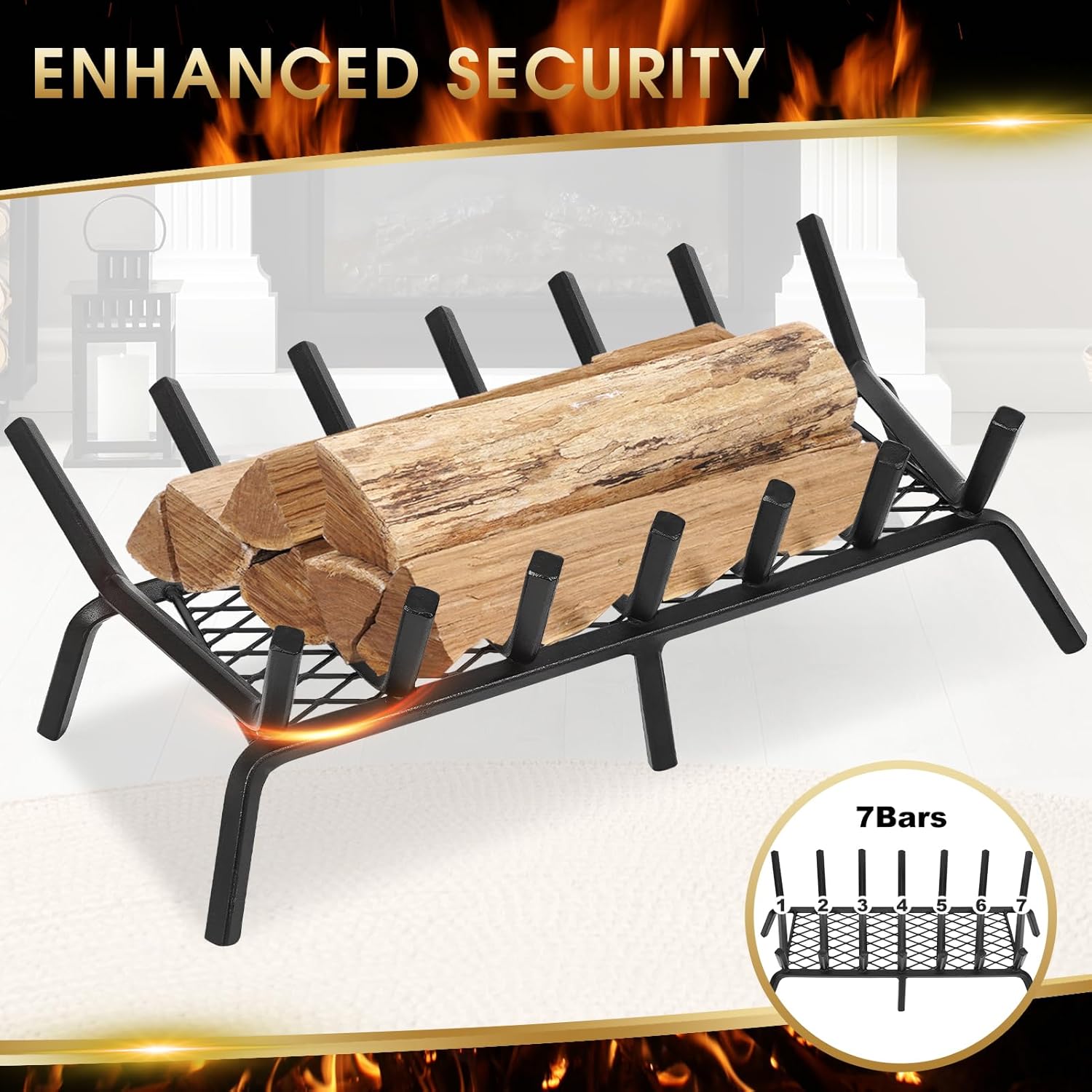 G GOOD GAIN Fireplace Grate with Ember Retainer, 26