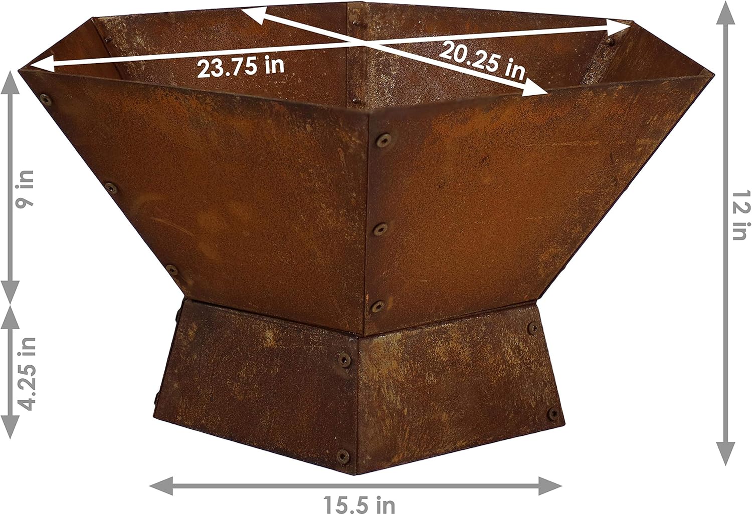 Sunnydaze Rustic Affinity 24-Inch Fire Pit - Outdoor Wood-Burning Fire Pit with Oxidized Finish - Hexagon-Shaped