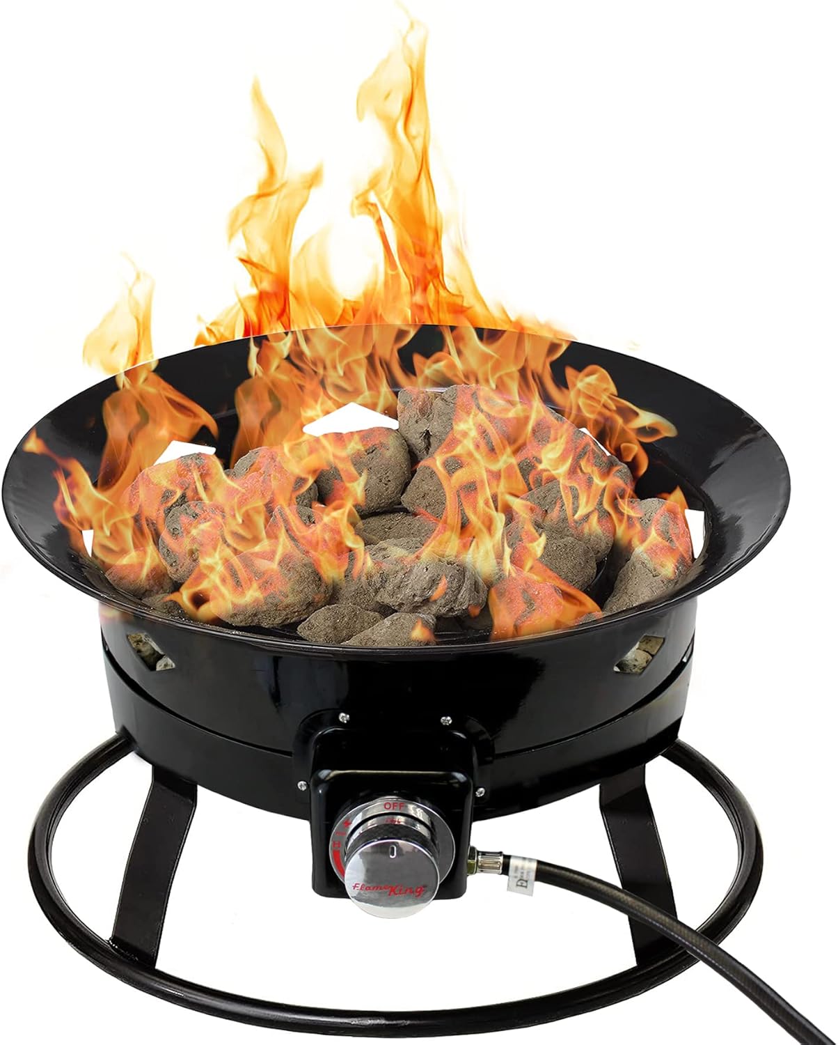 Flame King Smokeless Portable Propane Fire Pit Bowl, 19 inches, 58K BTU with Propane Grip Scale, Self Igniter, Cover, & Carry Straps for RV, Camping, & Outdoor Living