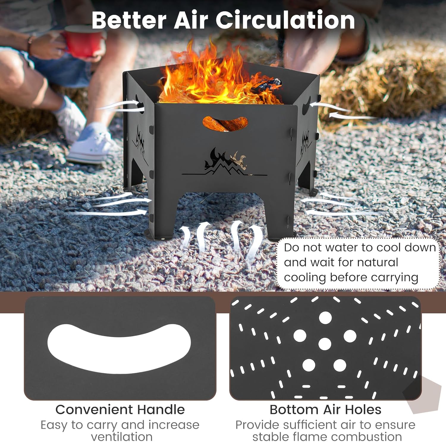 HAPPYGRILL Portable Fire Pit with Storage Bag, Heavy Duty Wood Burning Fire Pits w/Plug-in Design, Bottom Airflow Holes, Folding Firepit Stove for Outdoor Camping, Patio, Picnic, Bonfire