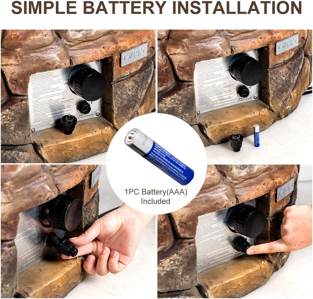 COSTWAY 28-Inch Gas Fire Pit 40,000 BTU Propane Fire Pit Outdoor with Natural Stone, Cover, Stainless-Steel Gas Burner w/Electronic Ignition Lava Rock, ETL Certification, Brown