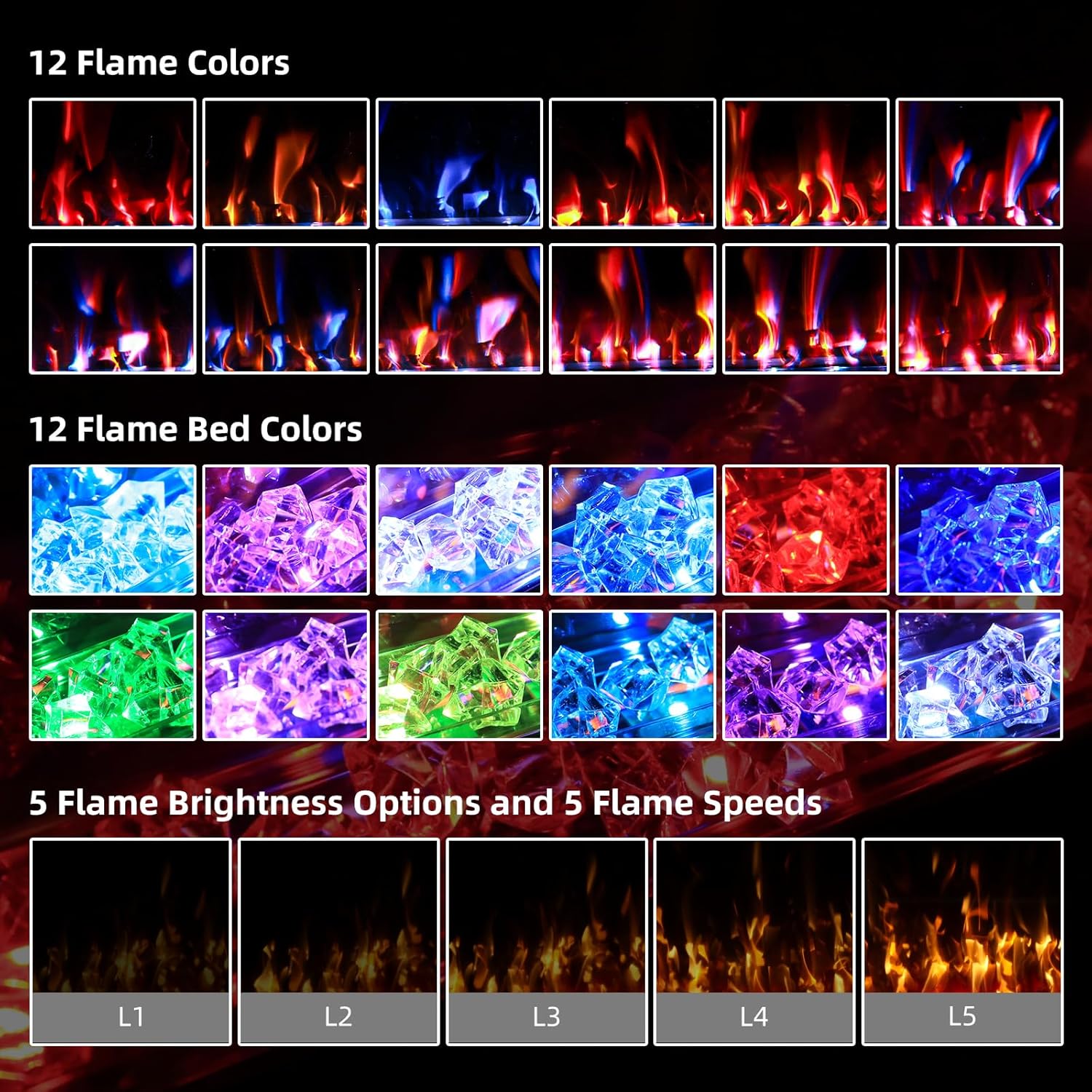 72” Electric Fireplace Recessed and Wall Mounted Fire Places with Remote Control, Touch Screen