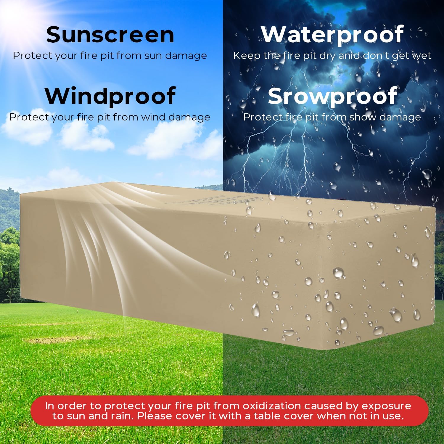 60 Inch Outdoor Propane Fire Pit Table w/Tank Cover Table Wind Guard, Natural Gas Firepit Table for Outside Patio, 50,000 BTU Rectangular Concrete Fire Table