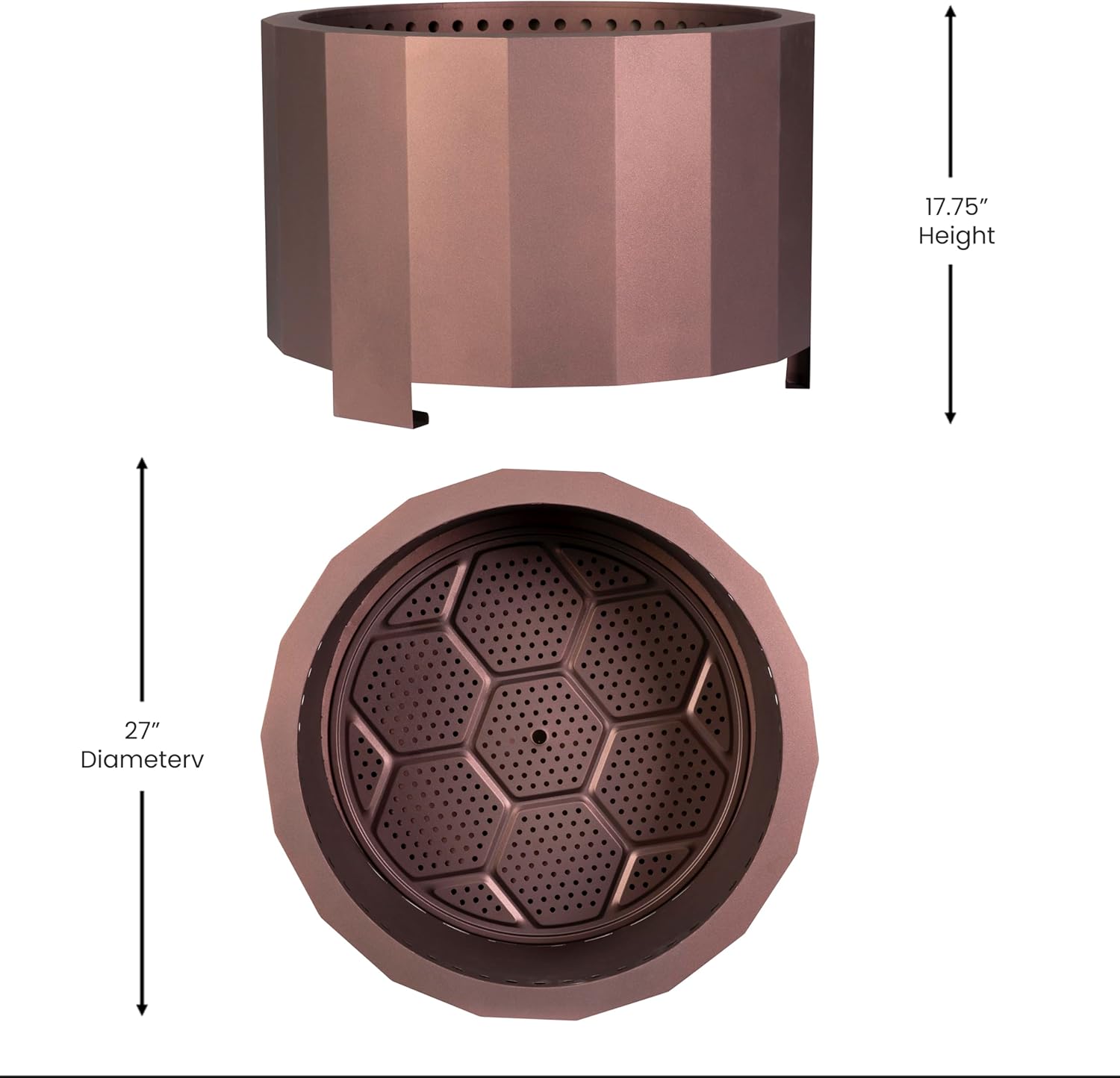 Flash Furniture Titus Commercial Grade Wood Burning Smokeless Outdoor Firepit - Bronze Finish - 27 inches - Portable - Waterproof Cover