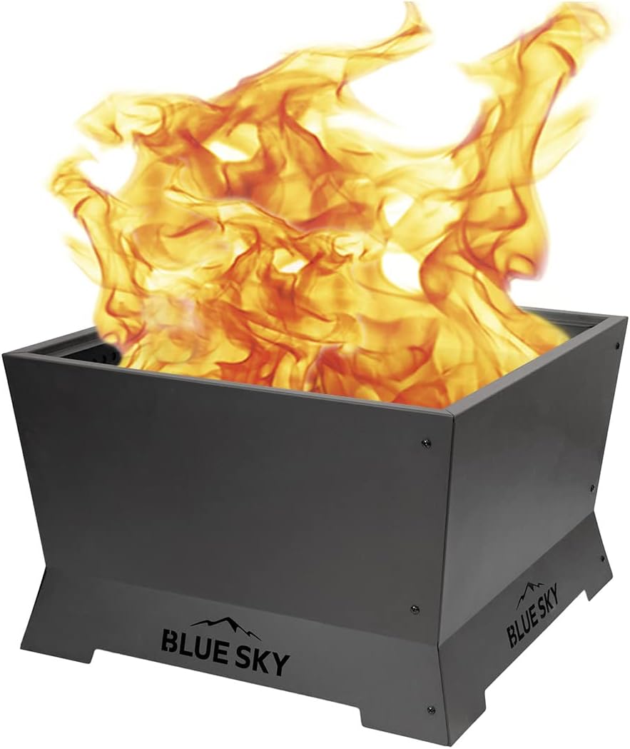Blue Sky Outdoor Living Square Mammoth Smokeless Patio Fire Pit, Lift-Out Ash Catch, Black