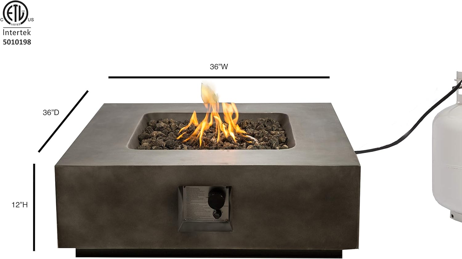 Century Modern Outdoor LSI Fire Pit for Outdoor Home Garden Backyard Fireplace, Square Shape (12'' Hx36'' Wx36'' D, Black)