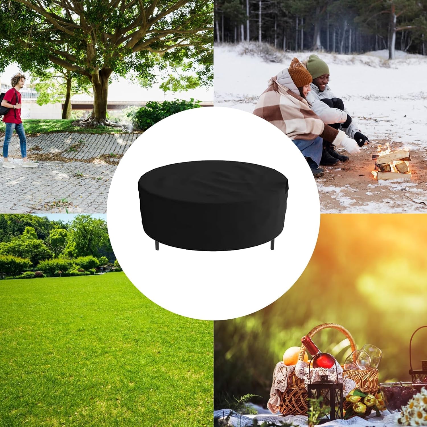 Fire Pit Surround Tabletop and Pellet Adapter for Solo Stove Yukon, 27 inch Outdoor Smokeless Fire Pit Table for Wood Burning Fire Pits, Powder-Coated Steel Stove Table Surround for Solo Stove