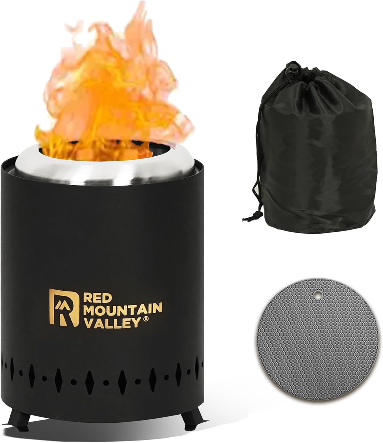 Red Mountain Valley 37in Large Fire Pits & Outdoor Fireplaces with Smokeless Black Tabletop Fire Pit for Patio, Backyard