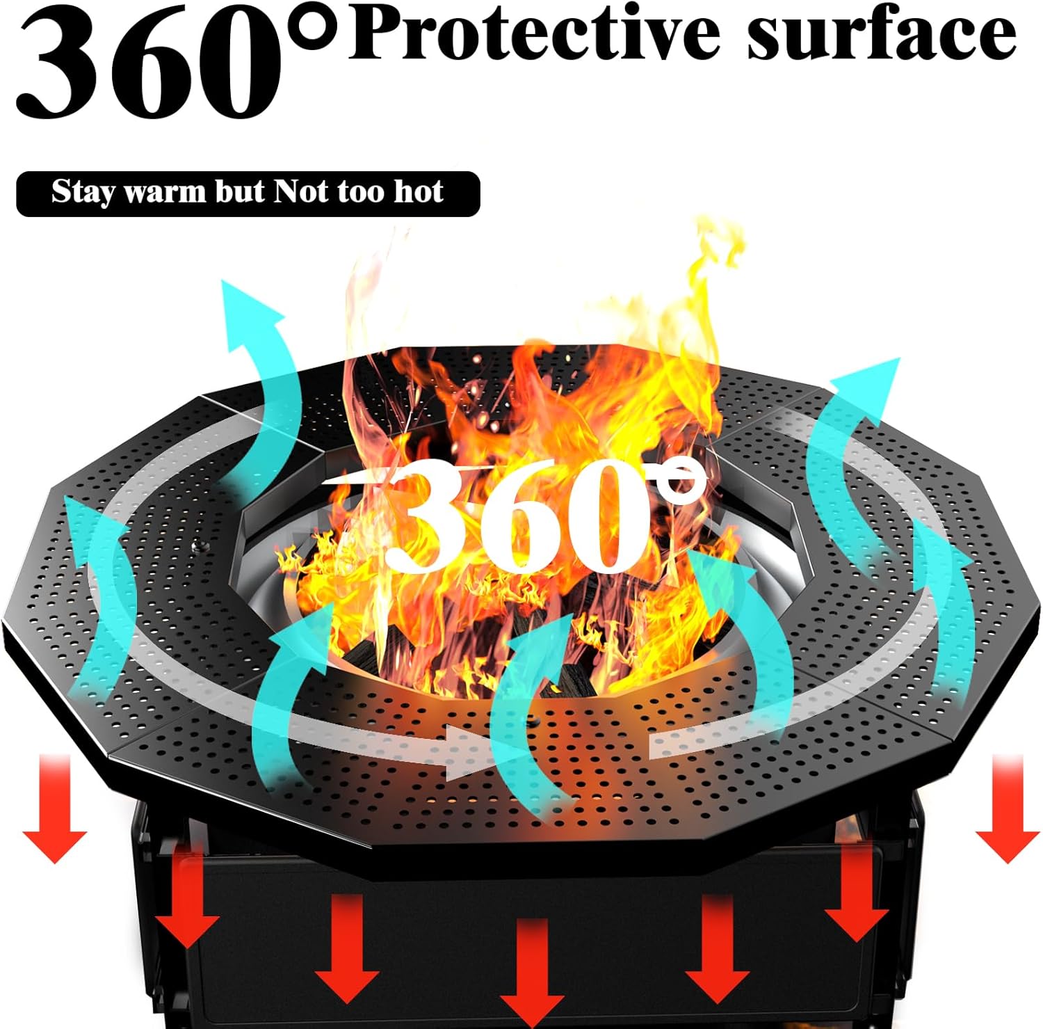 Fire Pit Surround Tabletop for Solo Stove Yukon 2.0 27 Inch, Fire Pit Surround Table Top, Accessories for Solo Stove, Adjustable with UV-Resistant Outdoor Fabric, Metal Black