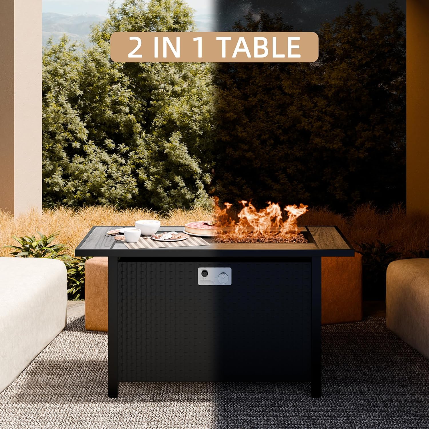 45 Inch Propane Fire Pit Table, 50,000 BTU Outdoor Gas Fire Pit for Patio & Backyard, Rectangular Firepit Table with Lava Rocks, 2-in-1 Convertible Outdoor Table, Grey