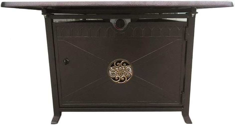 Hiland FS-1212-T-10 Aluminum Scroll Propane Pit, 42,000 BTU w/Fire Glass, Recatgular, Bronze