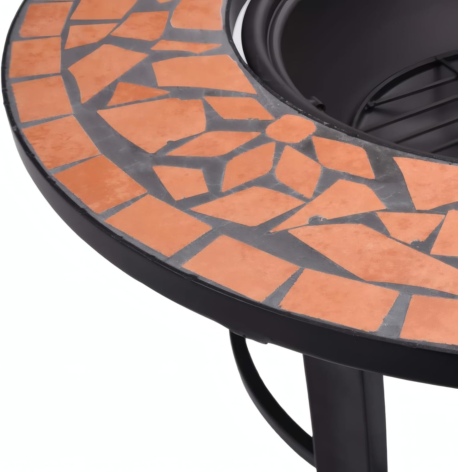 Penau Mosaic Ceramic Fire Pit Bowl, Terracotta Outdoor Fire Pit, Steel Fire Bowl with Round Tabletop and Insulation Grid, Three-Leg Stand, 26.8 x 26.8 x 17.7 Inchs