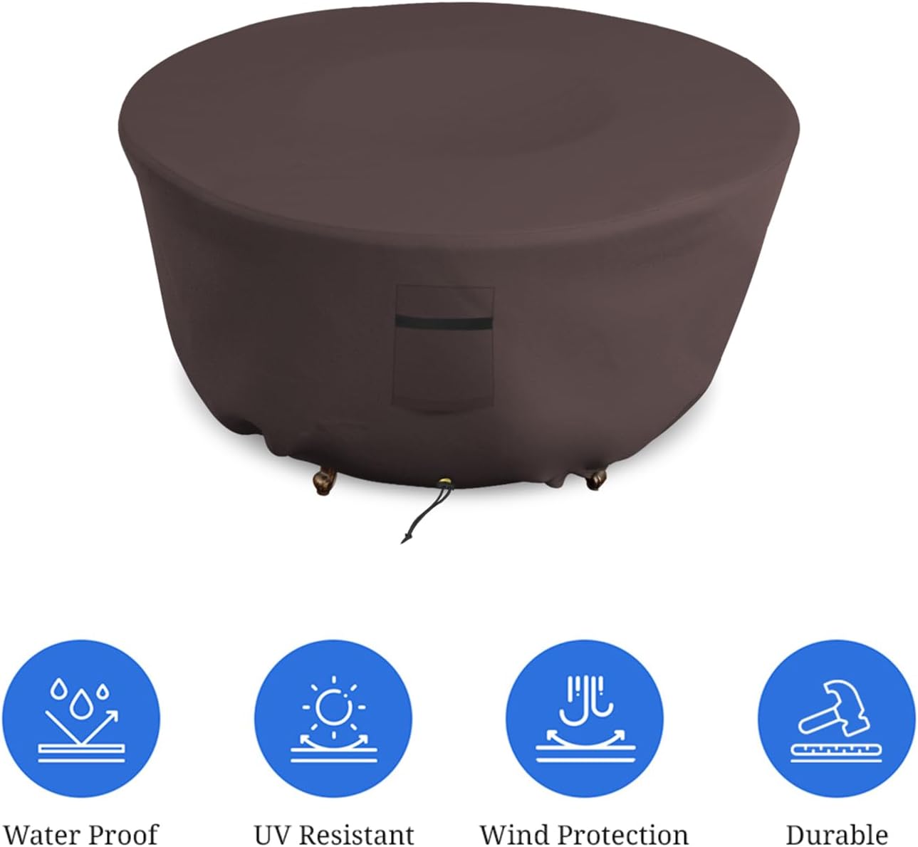 Covers & all Outdoor Round Fire Pit Cover, 12 Oz Waterproof, UV & Weather Resistant for Patio Lawn Garden Backyard Outside, with Air Vents & Drawstrings (80