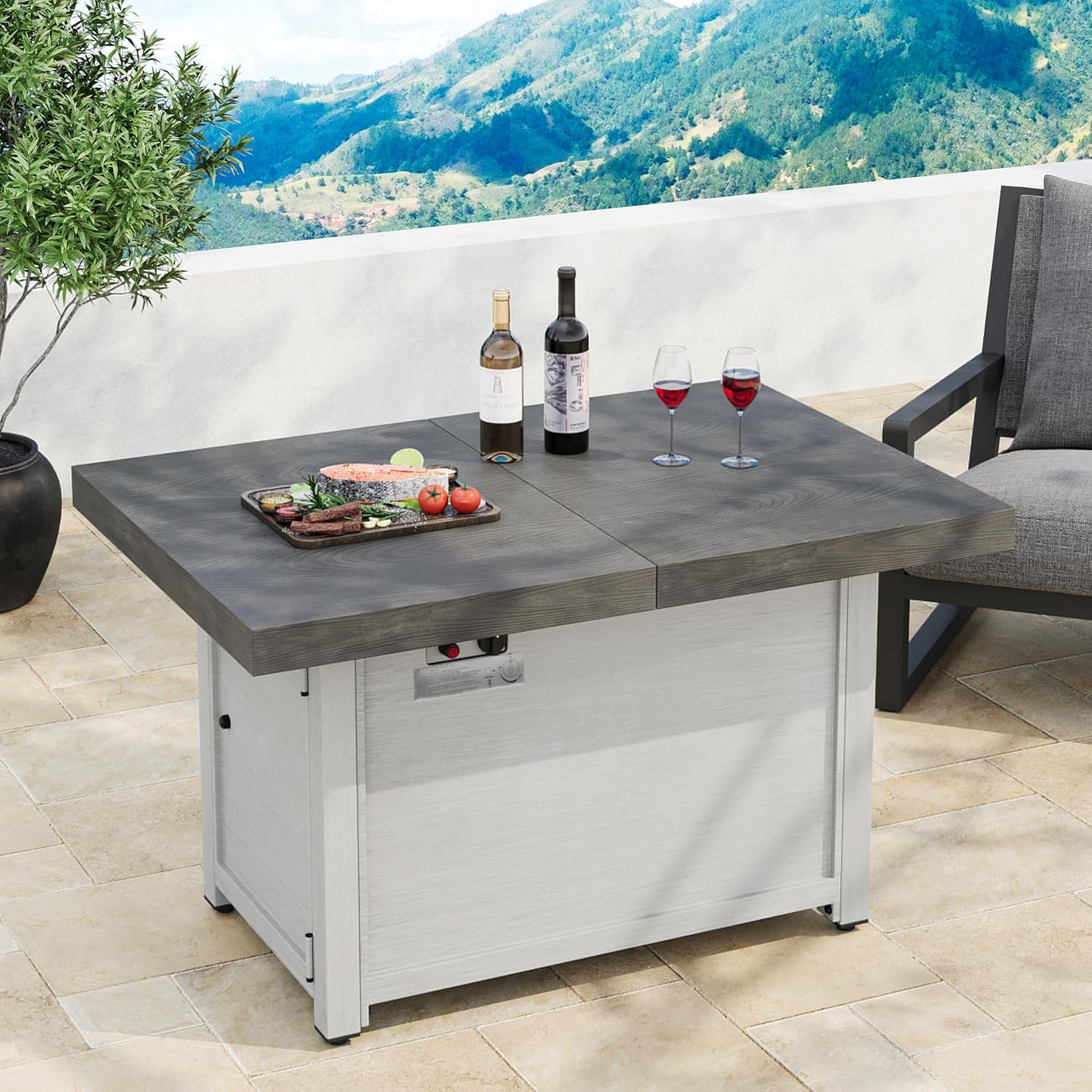 Christopher Knight Home Akali Extendable Outdoor Fire Pit Table with Lava Rocks and Protect Cover, Aluminium Alloy Tabletop Fire Pit with Steel Frame, Patio Fireplace Table, 50000 BTU, Dark Grey