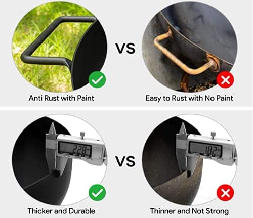 Fire Pit Outdoor Wood Burning Fire Bowl 28in with A Drain Hole Fireplace Extra Deep Large Round Cast Iron Outside Backyard Deck Camping Beach Heavy Duty Metal Grate Rustproof Black