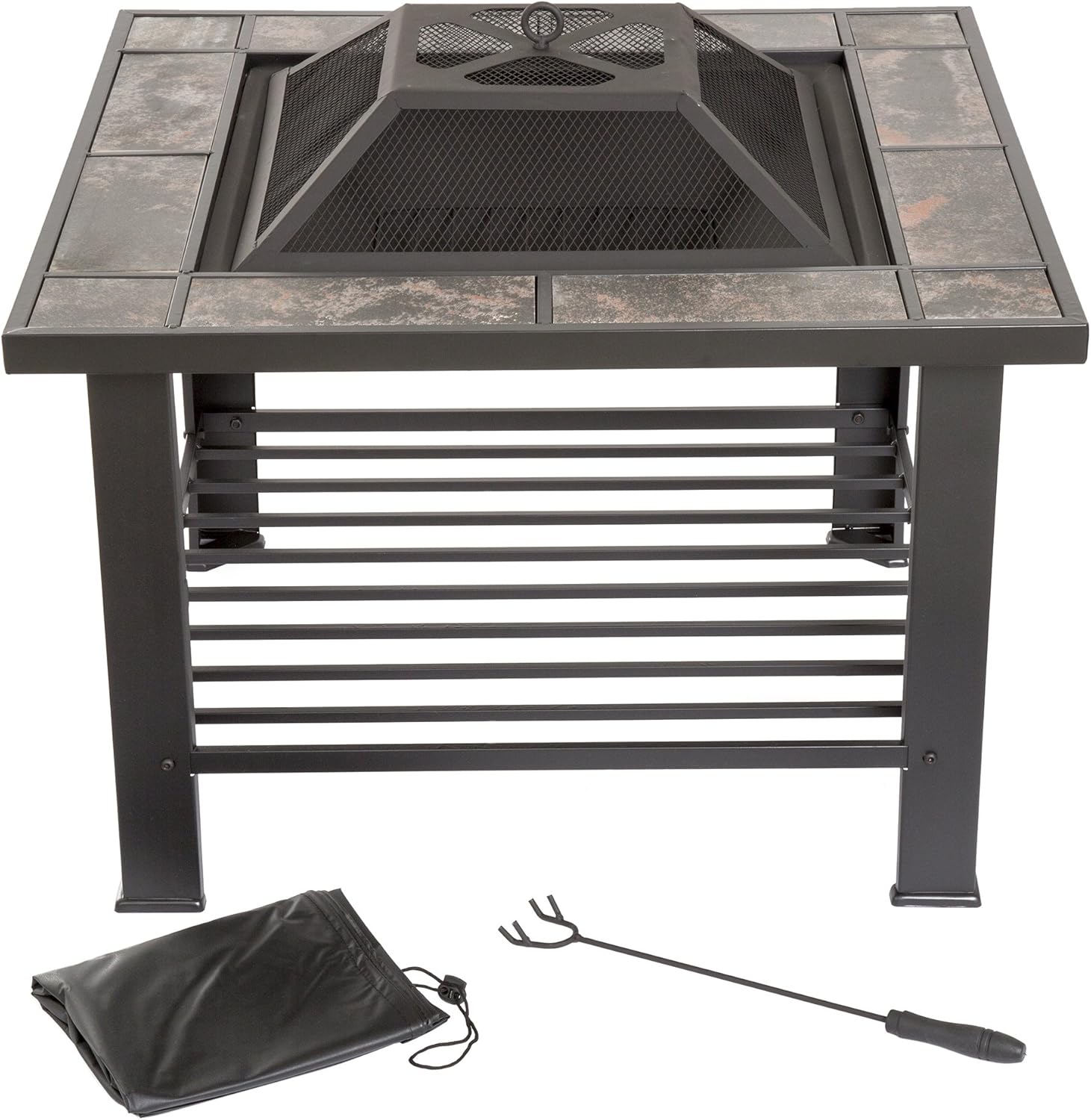Fire Pit - 30-Inch Outdoor Firepit Table with Screen, Cover, and Poker - Outdoor Fire Pits for Backyard, Deck, Patio, or Porch by Pure Garden (Black)