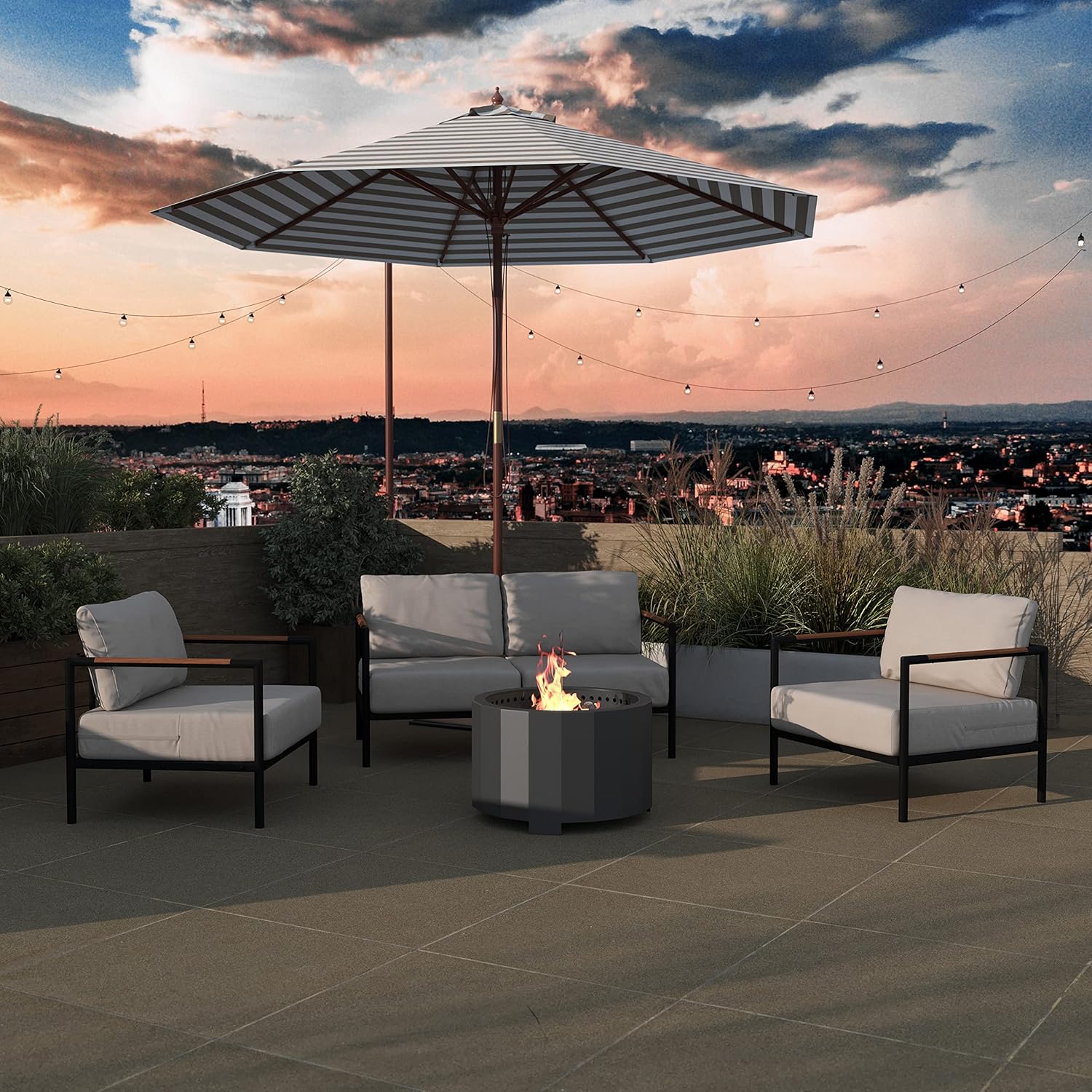 Taylor & Logan Zephyr 27 inch Smokeless Outdoor Firepit, Natural Wood Burning Portable Fire Pit With Waterproof Cover, Bronze