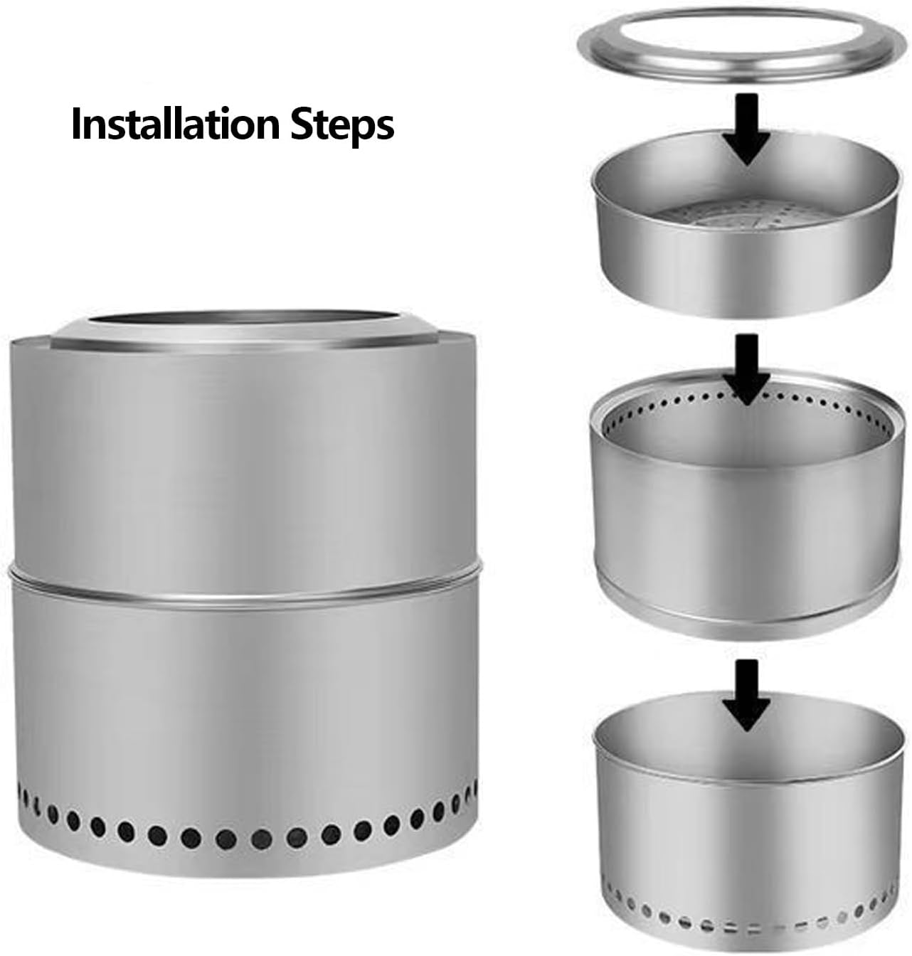 Smokeless Firepit Fire Pit Stainless Steel Fire Pits with Stand Carry Bag for Outdoor Backyard Patio Garden Picnic Camping Bonfire(直径36cm)