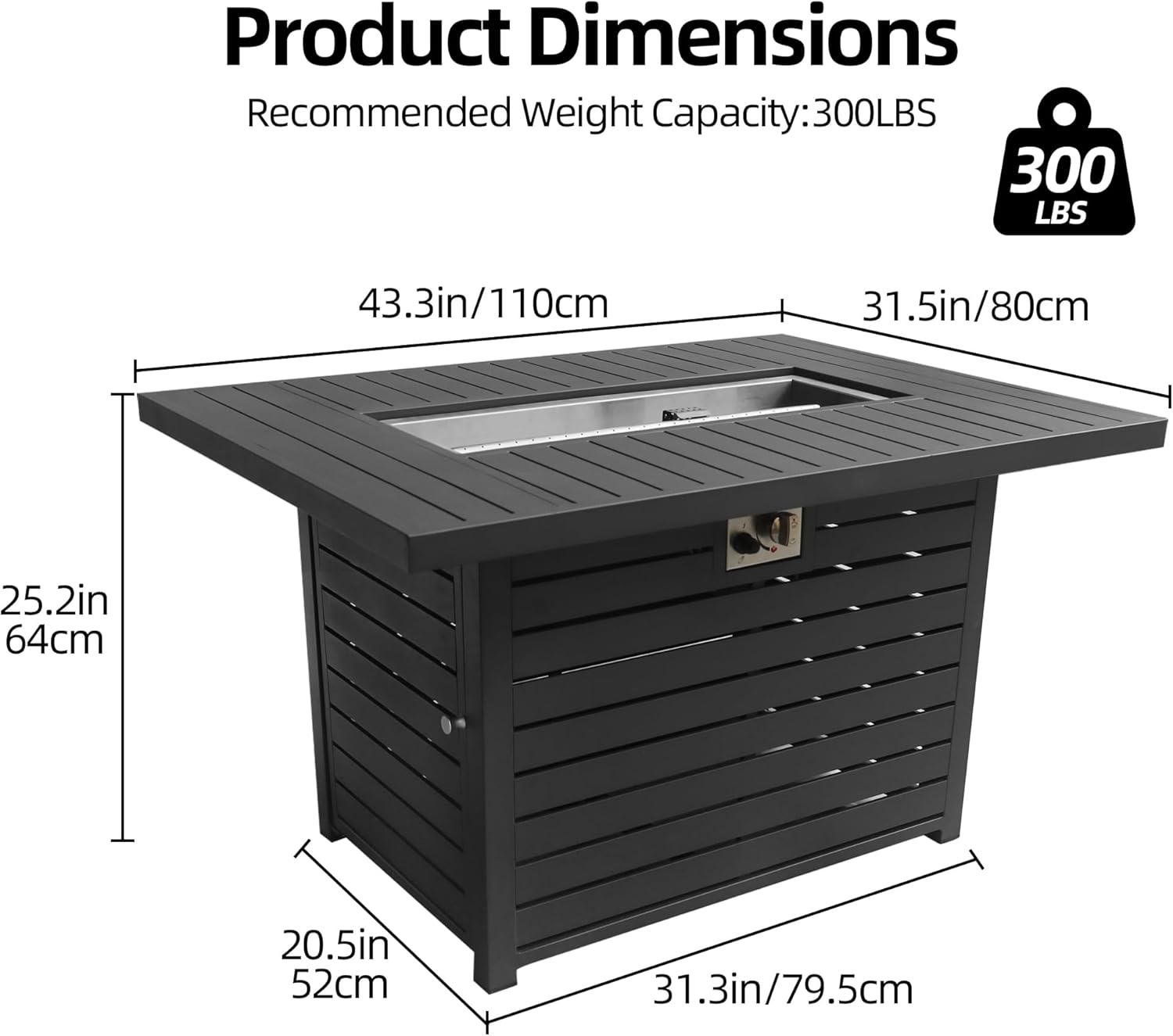 TWT 43.3 inch Outdoor Propane Fire Pit 2 in 1 Firepit Table Gas Fire Pit Table with Lid, Glass Wind Guard Rectangle Gas Firepit Table for Garden/Patio, CSA Certification (Dark Grey)