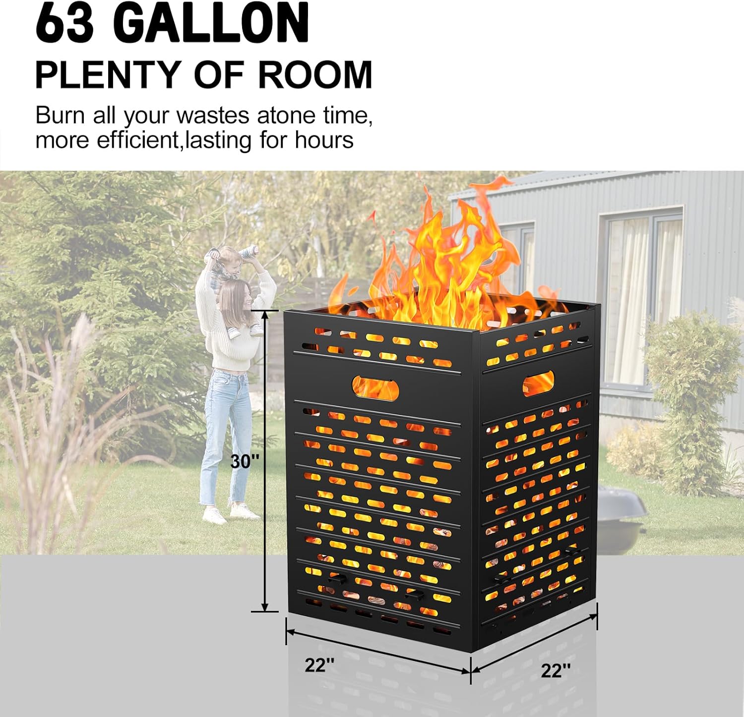 Fire Pit Burn Barrel 30 Inch 63 Gallon Ultra Thick Burn Drum for Yard Waste Incinerator Barrel Burn Cage for Outside Paper Leaf Trash Wood Backyard Bonfire