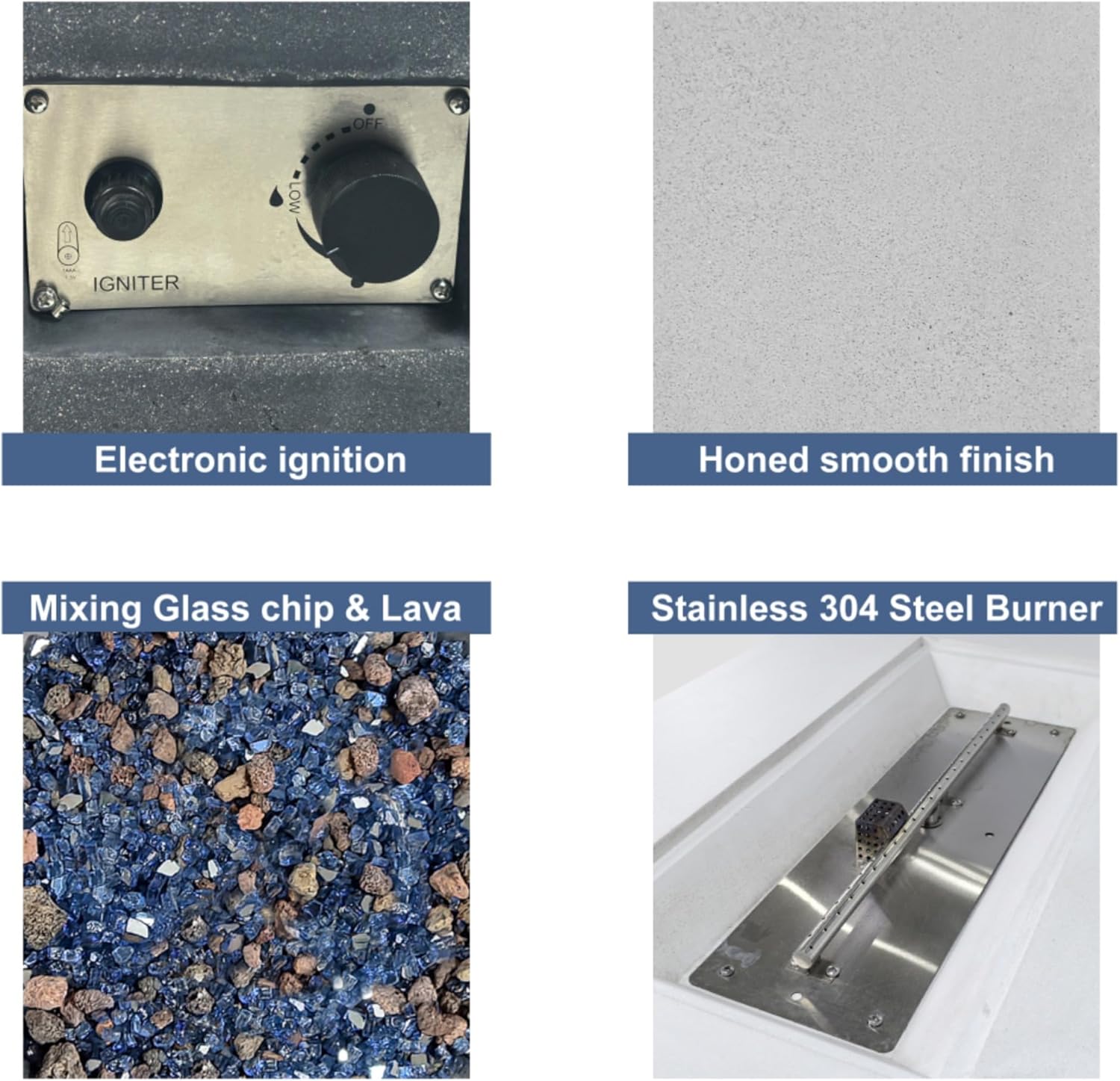 52 Inch Outdoor Concrete Propane Gas Fire Pit Table, Rectangle Shape, 65000 BTUs, Glass-Fiber Reinforced Concrete,Adjustable Flame,for Garden & Outdoor, Includes Glass Wind Guard and Waterproof Cover