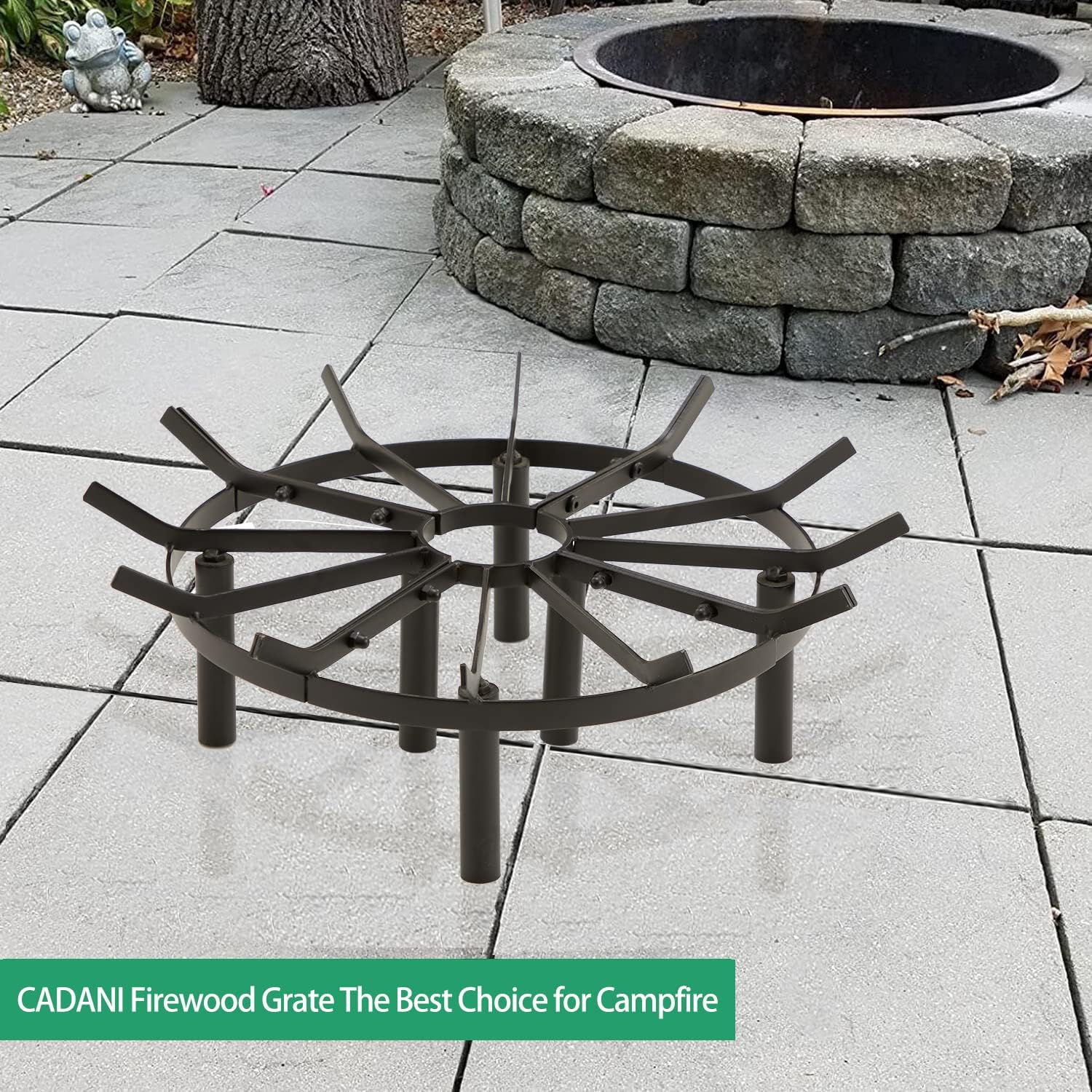 24in Fire Grate, Round Spider Wagon Wheel Fire Pit Grate - Heavy Duty for Outdoor Campfire, Hearth Wood Stove and Outdoor Camping - Black