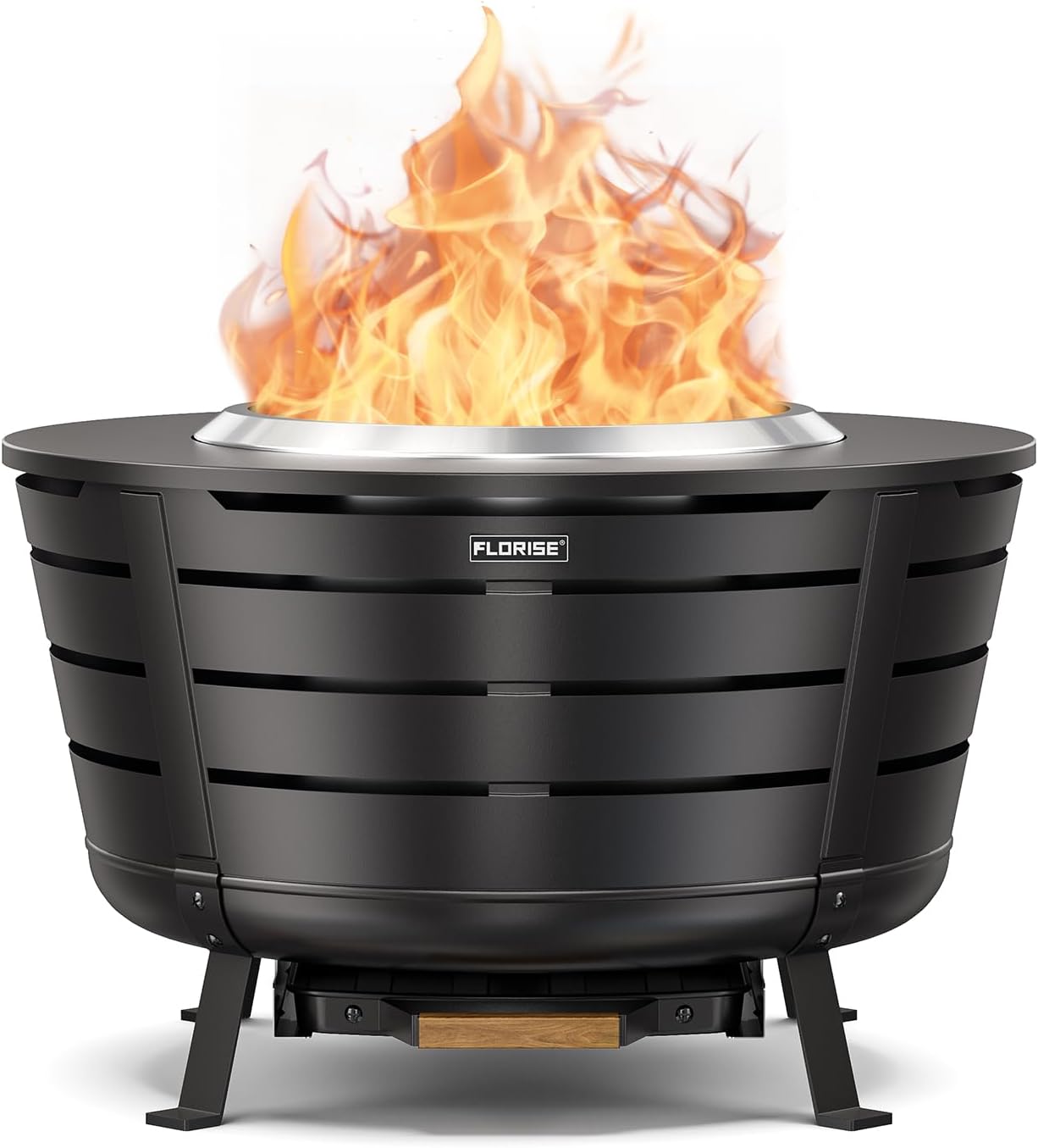 26.5 Inch Smokeless Fire Pit, Outdoor Portable Fire Pit with Stand, Removable Ash Pan & Heat Shield, Large Wood Burning Firepit Bonfire for Outside, Backyard, Patio,Camping