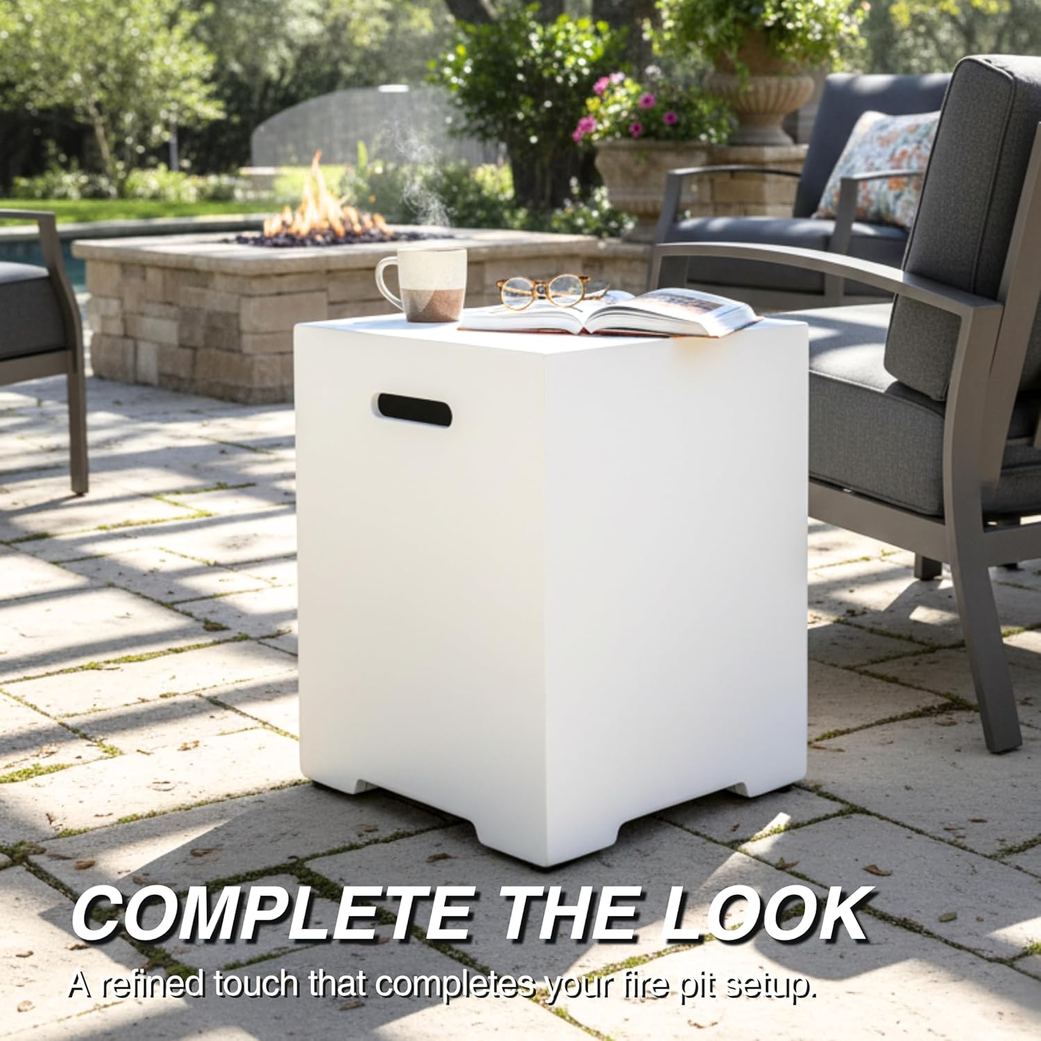 20 LB Propane Tank Cover & Outdoor Side Table.Outdoor Tank Storage Hideaway Table for Gas Fire Pits - Durable MgO Composite, Weatherproof Hideaway for Fire Pits, Grills, Patio Heaters (Ancient White)