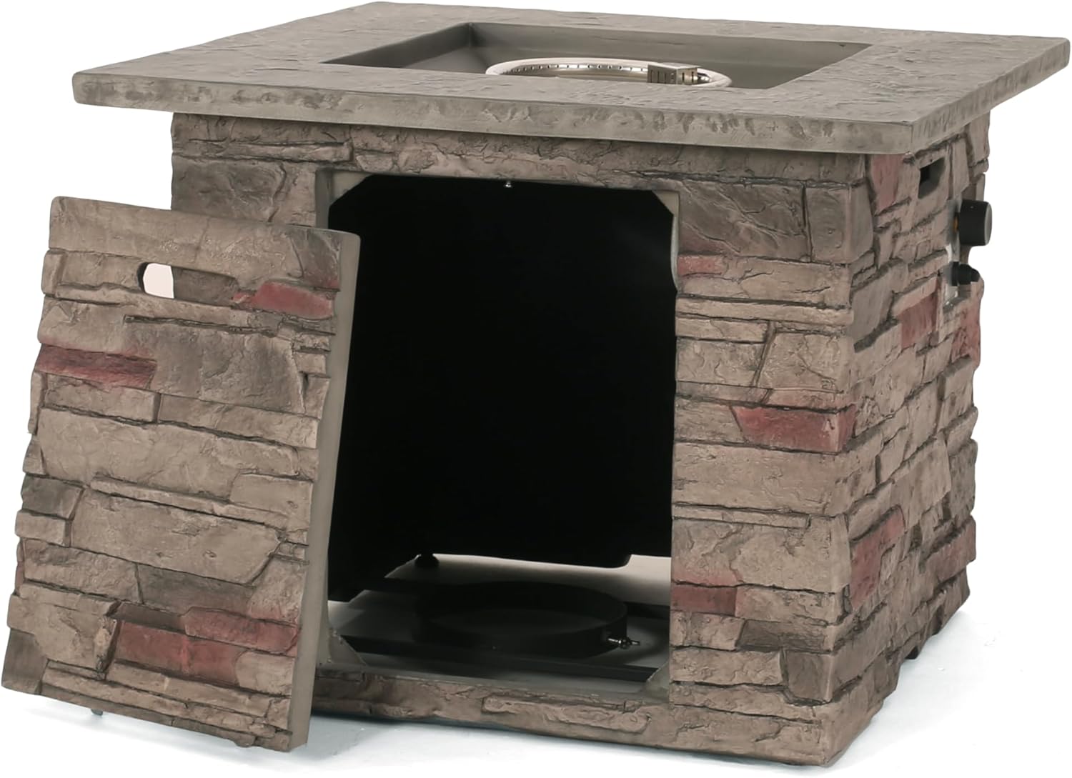 32'' Stone Square FIRE Pit W, Grey TOP 40,000 BTU
