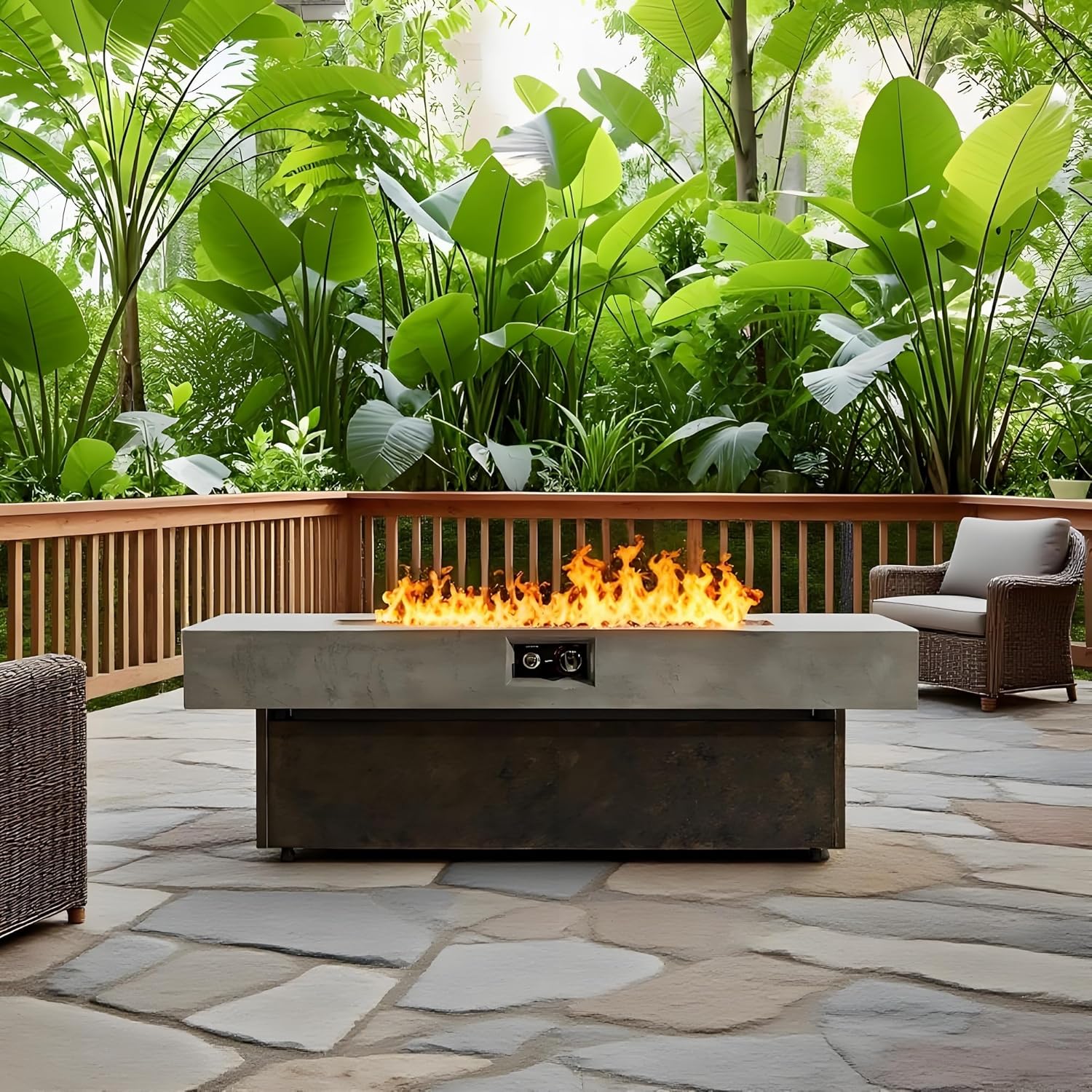 Tabletop Propane Fire Pits, TEMACOO 55 x 23 in, 50,000 BTU Outdoor firepit Table, Suitable for Outdoor, Patio, Balcony, Three Height Options (Minimalist)