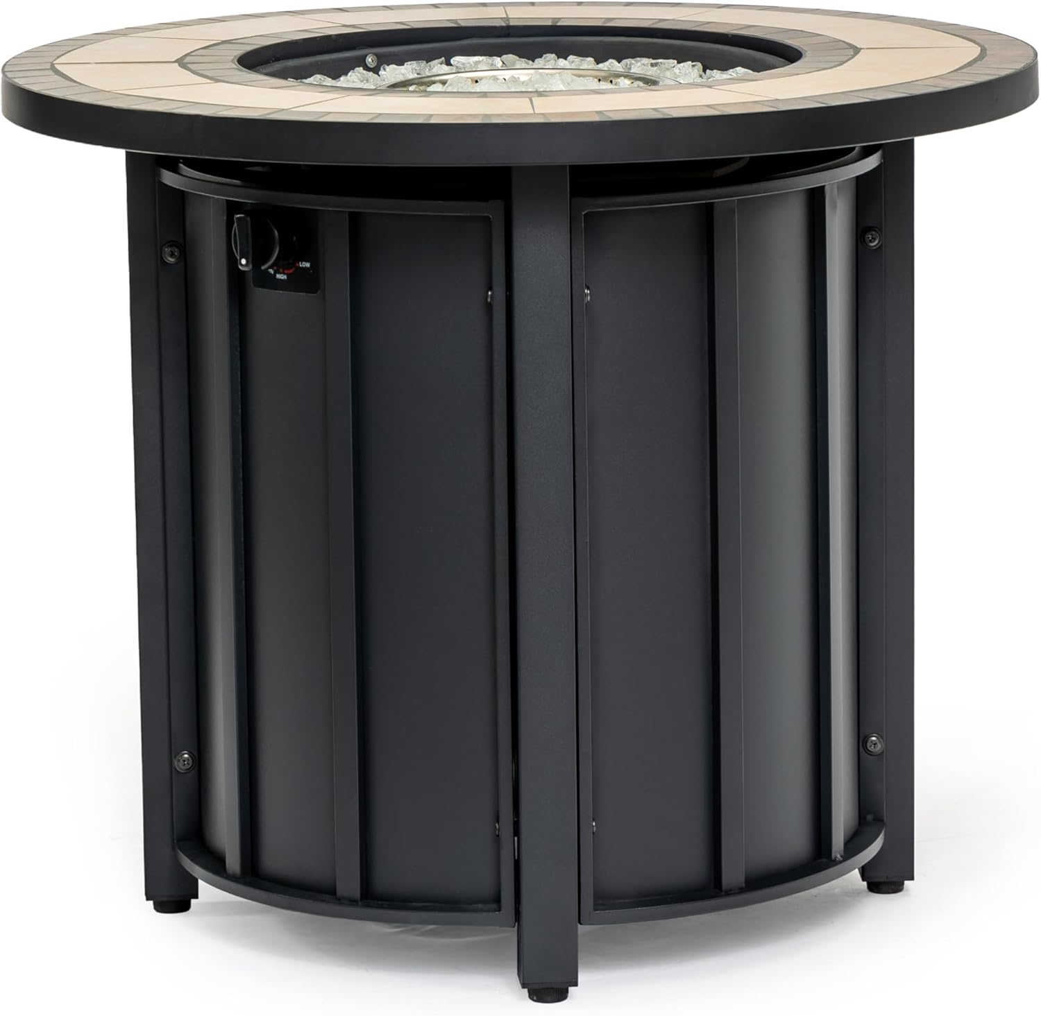 30'' Ceramic Round Propane Fire Pit Table, 50,000 BTU Steel Gas FirePit for Outdoor, Fire Table with Lid, Add Warmth & Ambience to Gatherings and Parties On Patio Deck Garden Backyard, Black.
