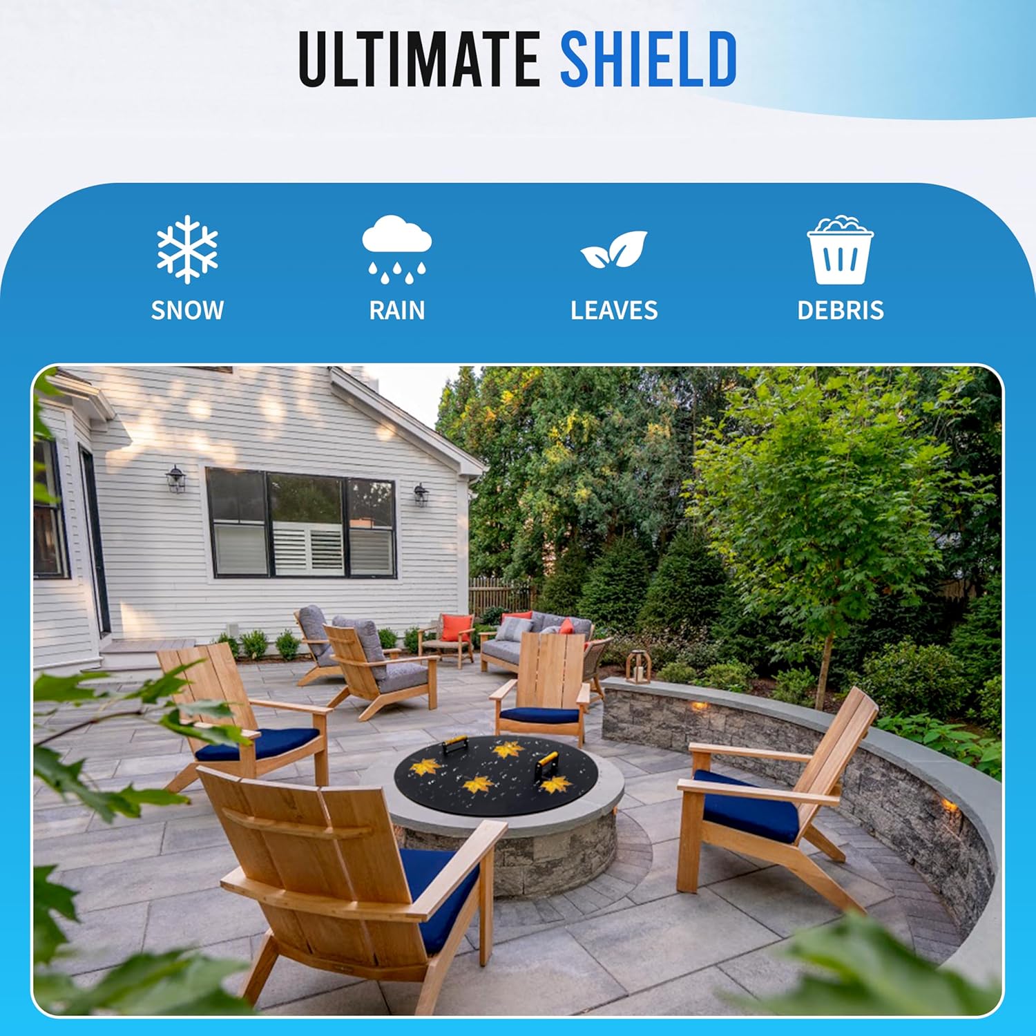 Fire Pit Lid 34 Inch – Round Metal Cover with Wooden Handles, Weather-Resistant Snuffer Lid for Outdoor Bonfire & Propane Fire Pits, Doubles as Table Top