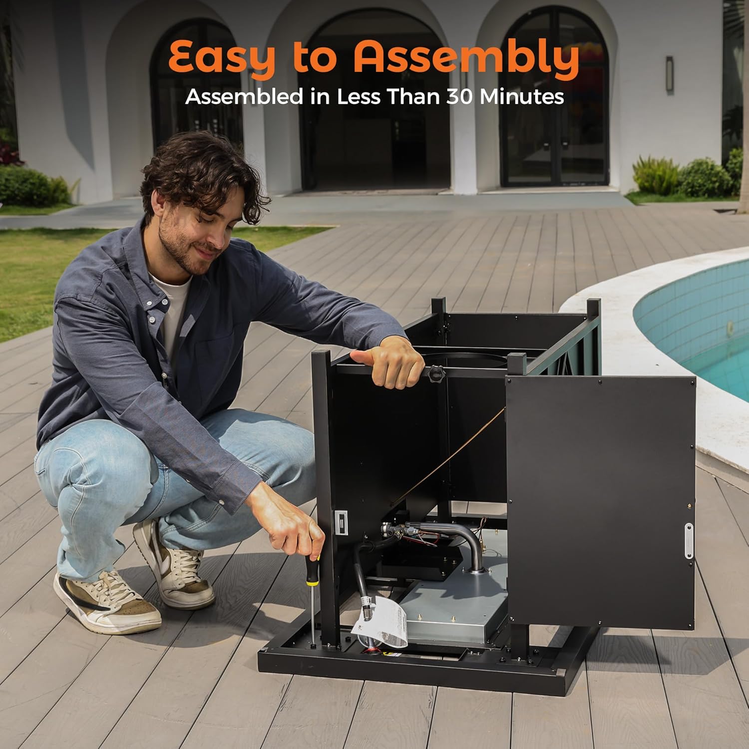 BALI OUTDOORS 42 inch Propane Fire Pit Patio Outdoor Fire Pit Table Large Black Firepits for Outside Rectangular