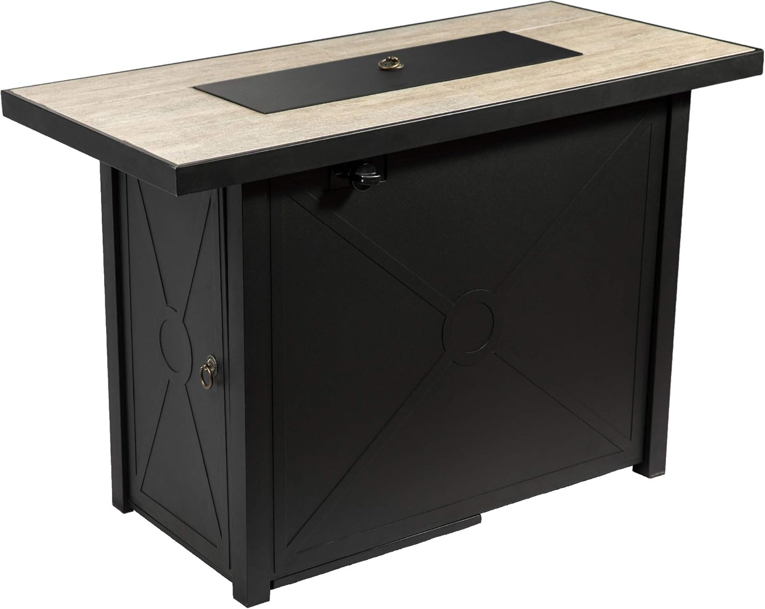 Teamson Home 40,000 BTU Rectangular Steel Outdoor Fire Pit Table Outside Propane Gas Firepit Tabletop with PE Wicker Base, 8.8 Pounds Lava Rocks, and PVC Cover for Patio Deck Backyard, 42 Inch, Black