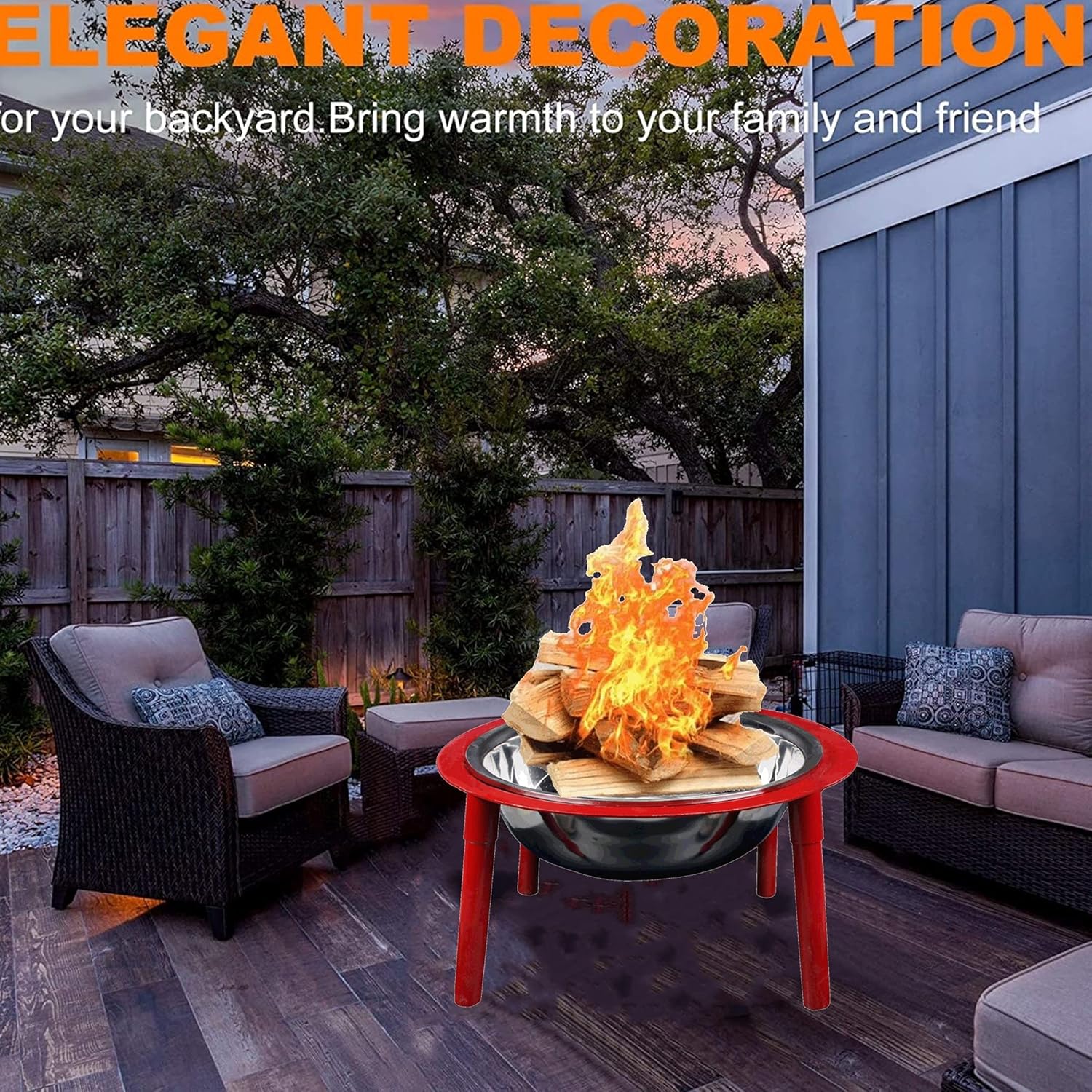 Portable Outdoor Fire Pit Bowl, Wood Burning Firepit, Heating Basin, BBQ Grill Brazier, for Backyard,Garden,Patio, Bonfire