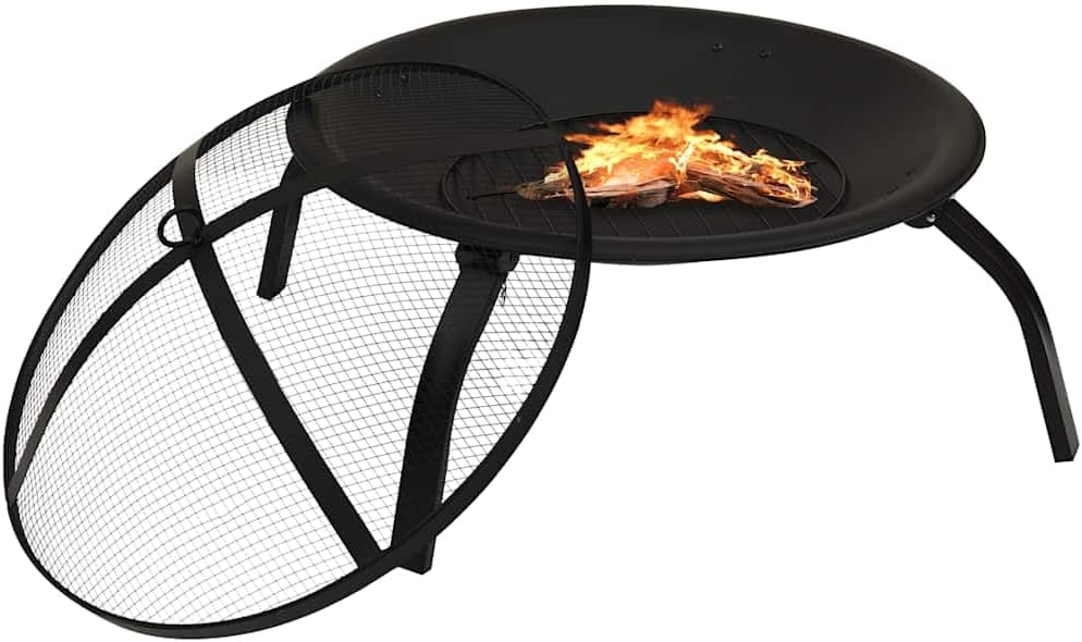 Outdoor 2-in-1 Fire Pit and BBQ Grill with Mesh Cover, Poker & Foldable Legs, 22 Inch Steel Patio Heater for Backyard, Camping, Garden, Bonfire and Cooking