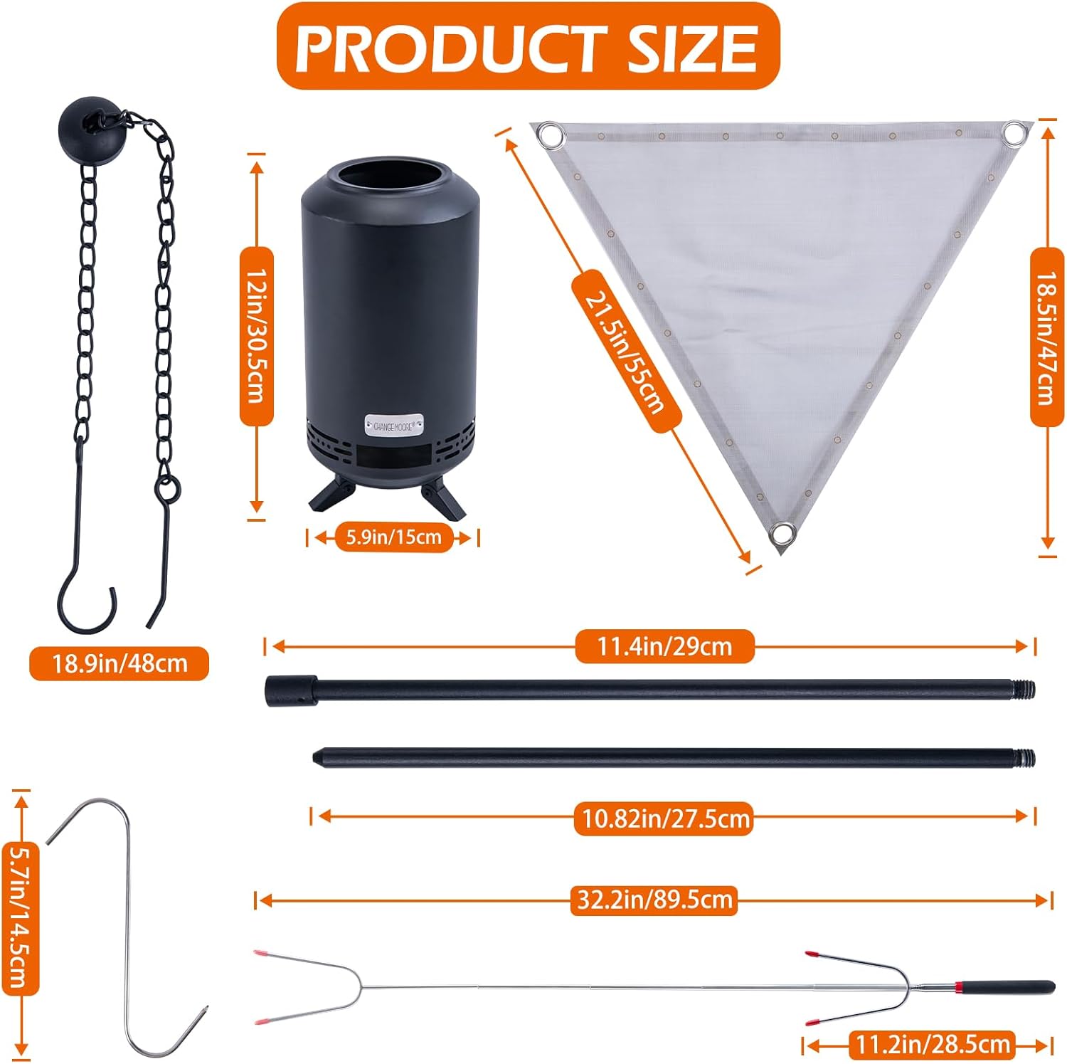 CHANGE MOORE Tripod Grill for Campfire, Portable Outdoor Over The Fire Camping Oven Tri pod with Fire Pit, Grill, Steel Grate and Legs, Campfire Tripod for Cooking