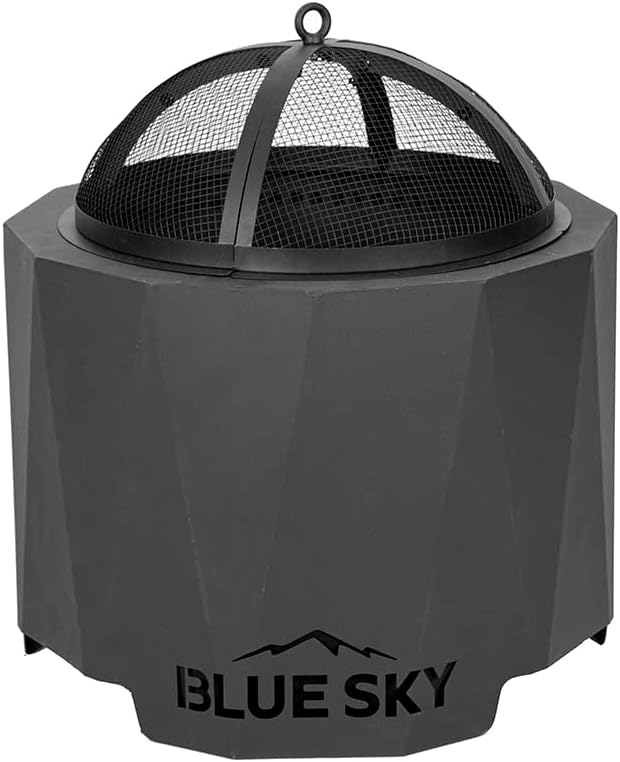 Blue Sky Outdoor Living Round Domed Steel Spark Screen and Screen Lift for Peak Patio Fire Pit, Black