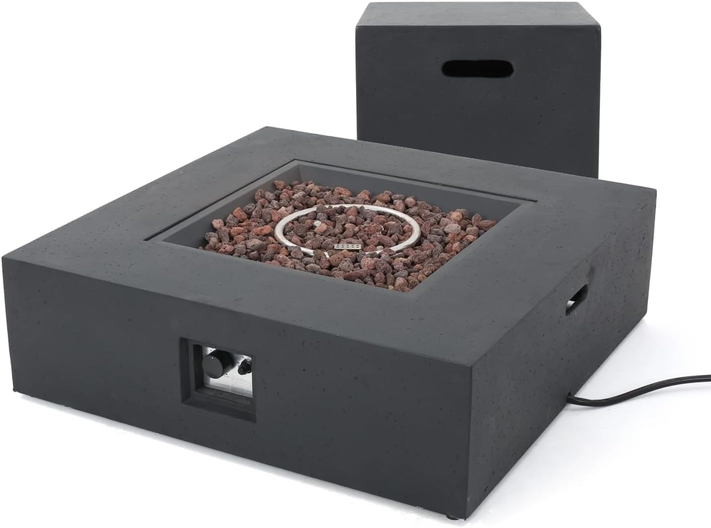 Outdoor 50000 Btu Propane Fire Pit, Dark Grey, with Tank Holder Magnesium Oxide 50,000 Btu Outdoor & Party Use Modern Design