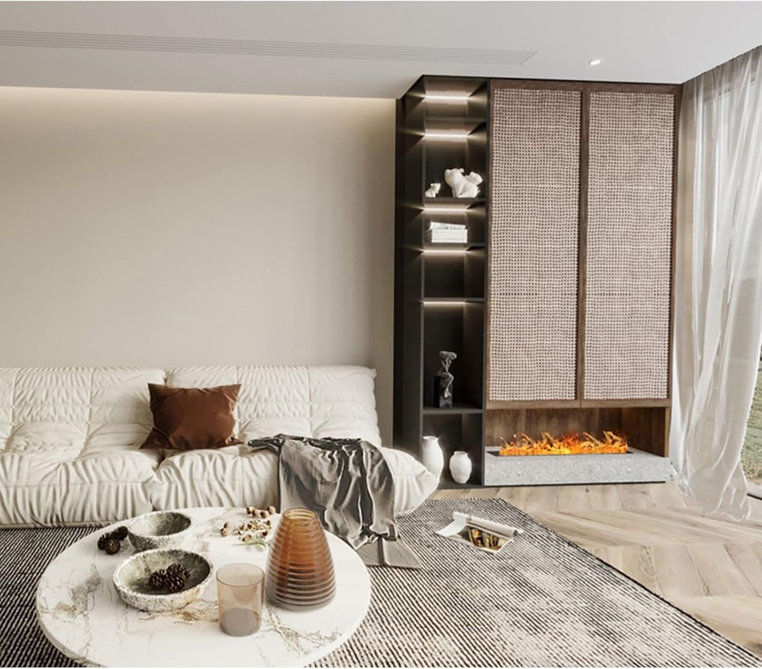 3D Water Vapor Fireplace with Humidifier Flame Decorative Steam Electric Fireplace 3D Simulation Flame Electric Fireplace ， Adjustable Flame and Remote Control Flame Decorative Fireplace(39.4-inch)