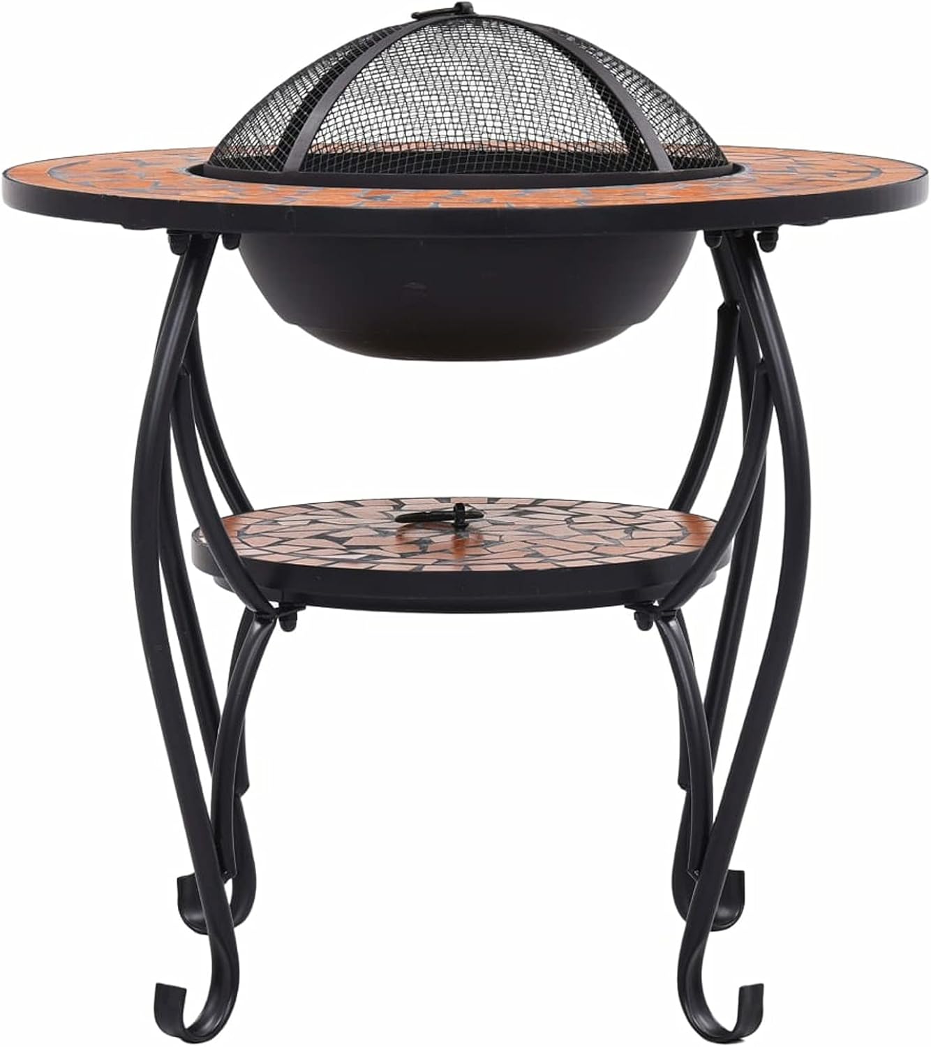 Mosaic Fire Pit Table, Ceramic Round Fire Pit with Safety Mesh, 26.8 Inch Terracotta Steel for Outdoor Garden or Patio