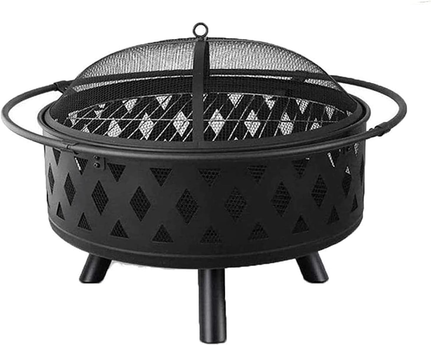 Fire Pit, Wood Burning Pit, Outdoor Brazier, Camping Fire Pit, Great for Outdoor and Patio, Bonfire, Black