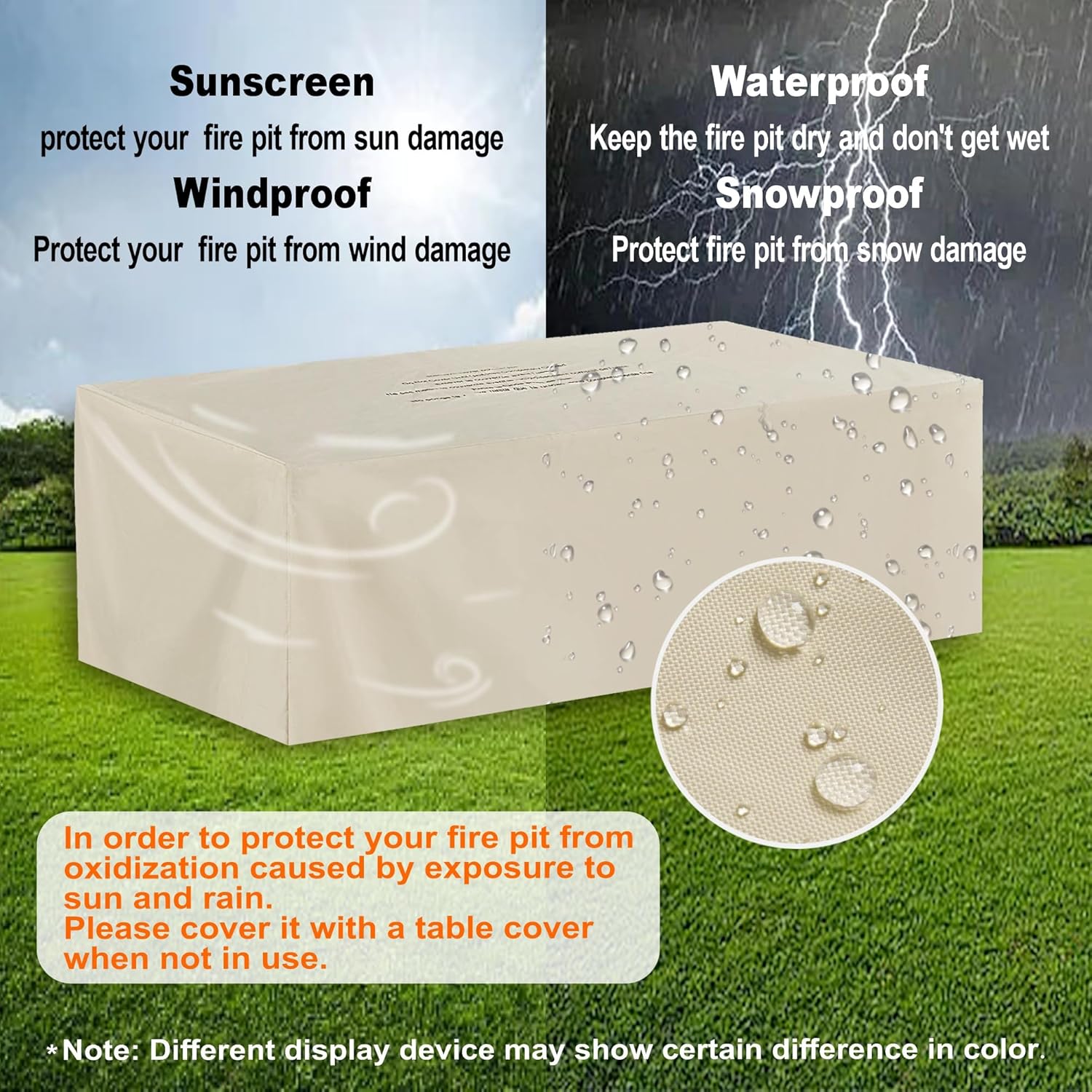 Dineli 2-Piece Outdoor Propane Fire Pit Table Set w Tank Table 42'' Rectangular Firepit Gas Fire Pits for Outside Patio Table Fire Pit w LED, 50,000 BTU (Black, with Warmlight)