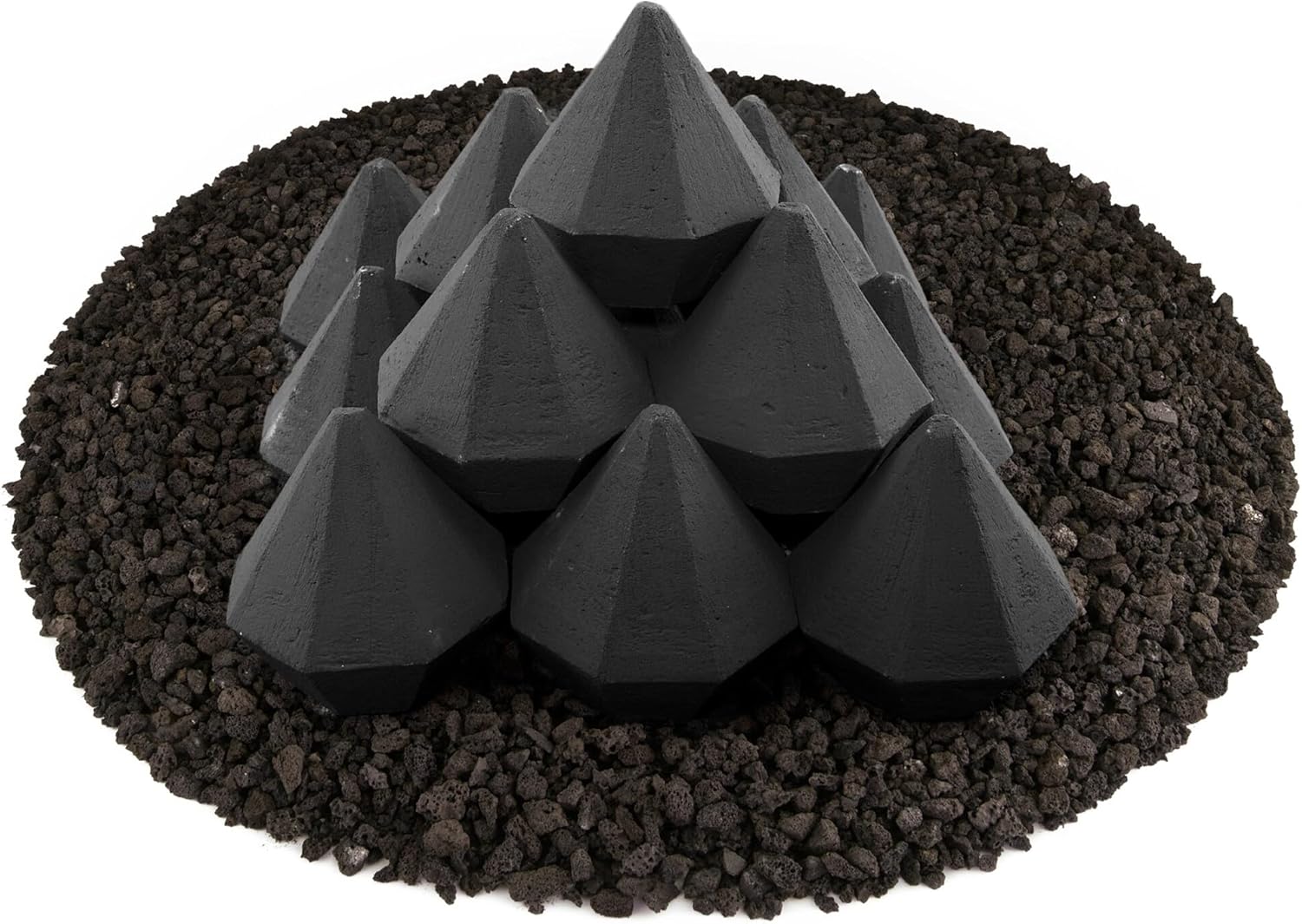 Ceramic Fire Diamonds | Mixed Set of 18 | Modern Accessory for Indoor and Outdoor Fire Pits or Fireplaces – Brushed Concrete Look | Midnight Black