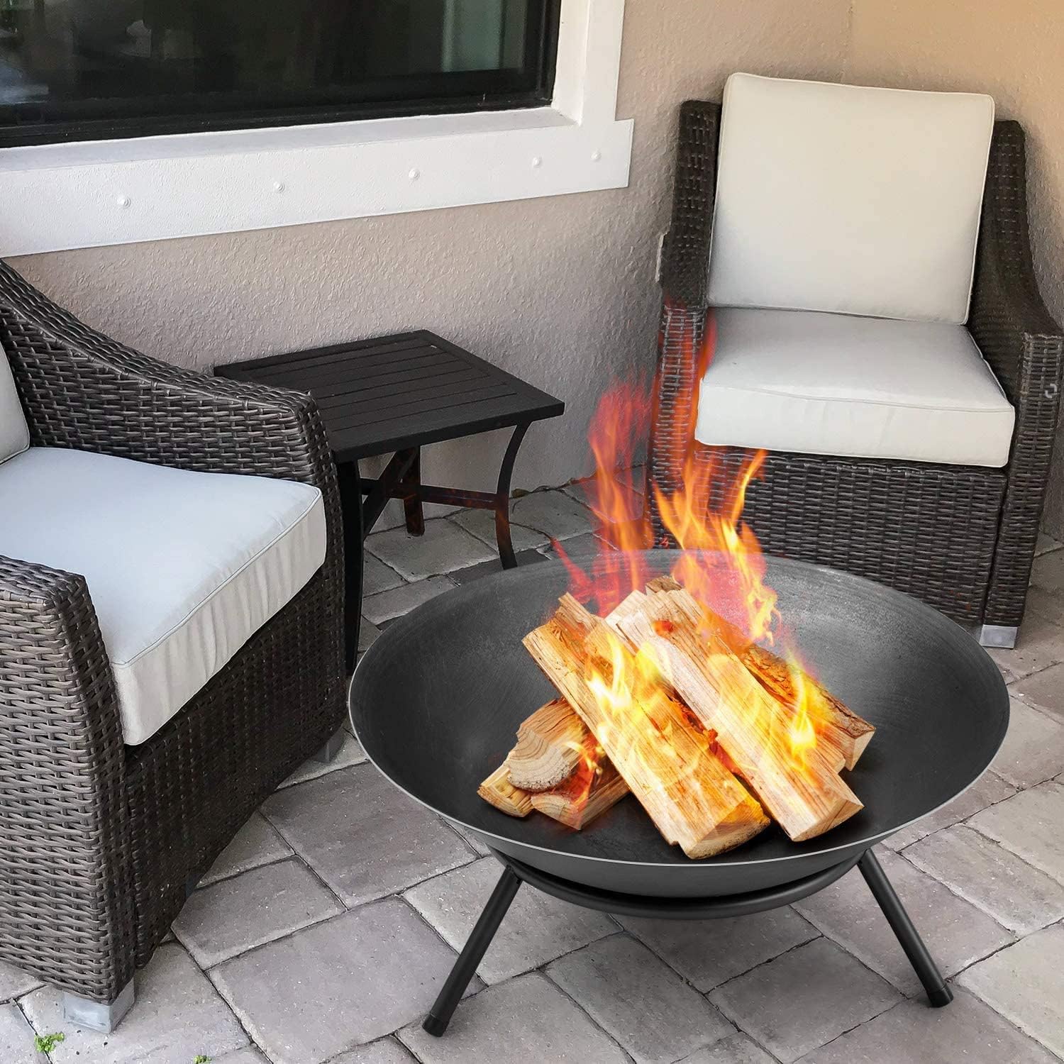 BBQ Grill Outdoor Fire Pit DIY Fire Pits & Bowls, Heavy Duty Metal Steel Firepit Bowl, Wood Burning Firepit Bowl, BBQ Grill Stove, for Camping, Backyard, Patio, Bonfire