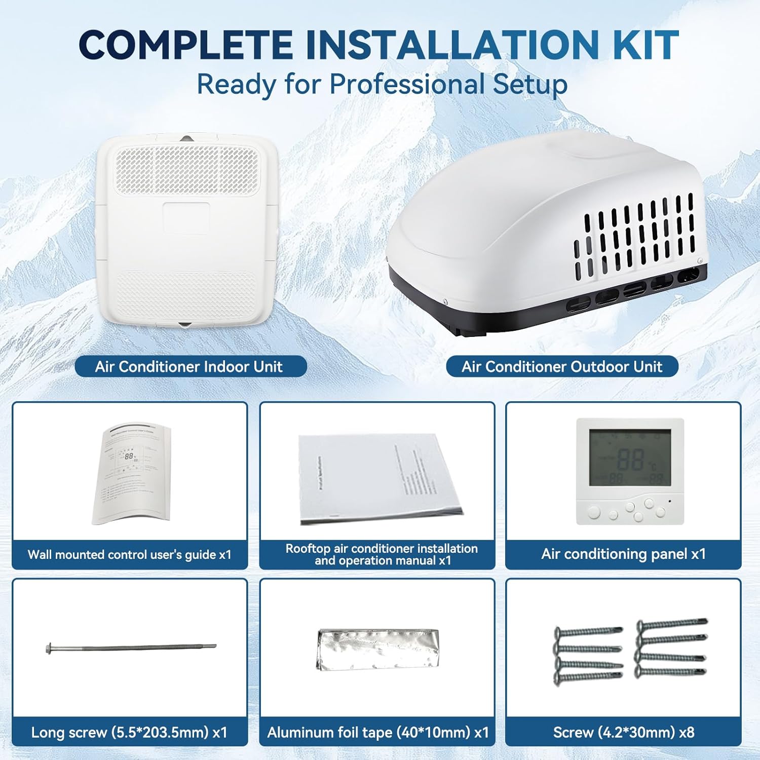 Rooftop RV Air Conditioner with Heat, 15000 BTU Cooling & Heating, 52 dB Ultra Quiet, Non-Ducted Easy Install for Camper Trailer Motorhome RVs Food Trucks, 115V, Scroll compressor
