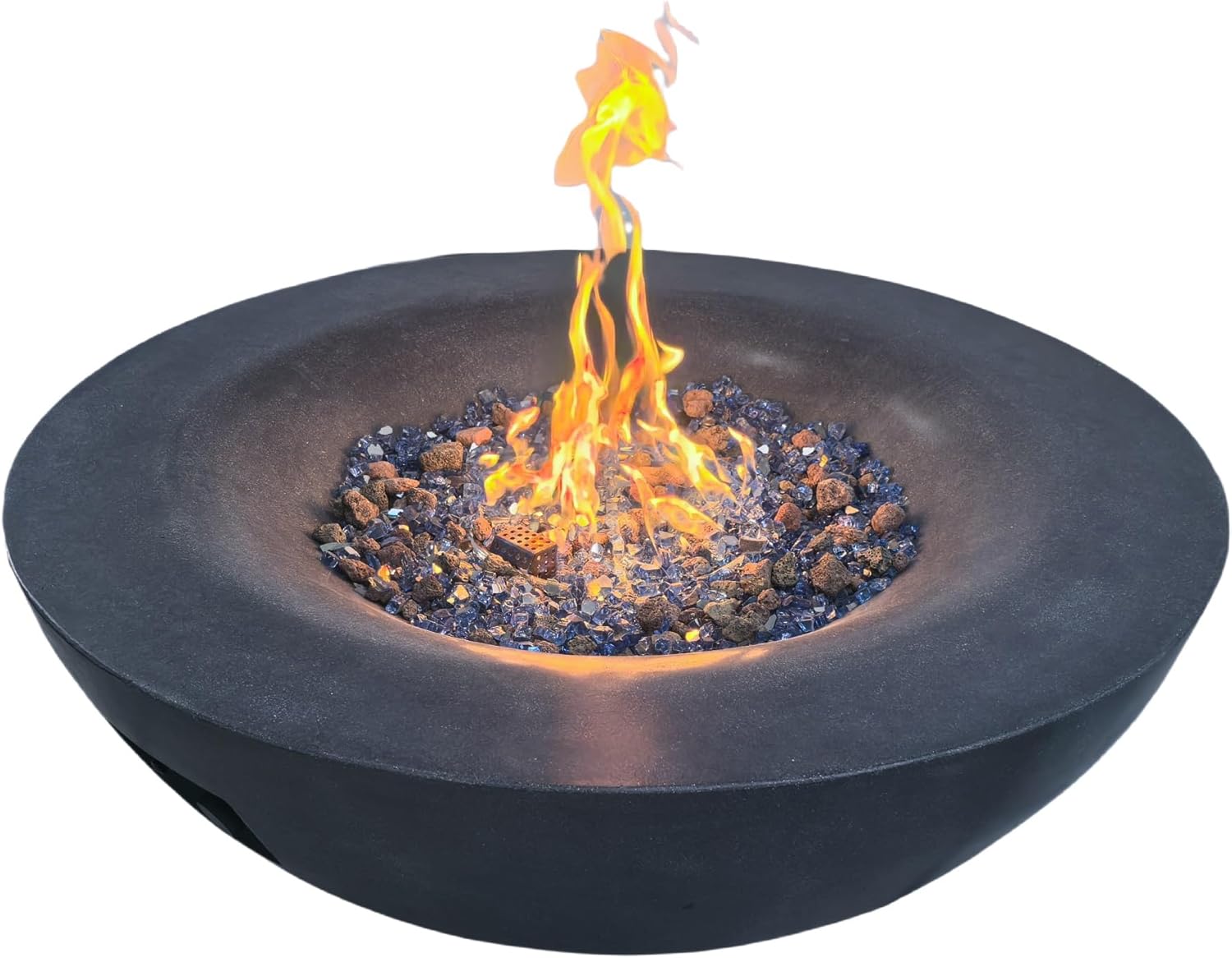 42 Inch Outdoor Concrete Propane Gas Fire Pit Bowl with Glass Chip, Lava, Adjustable Feet, and Fabric Cover(Black Gray)