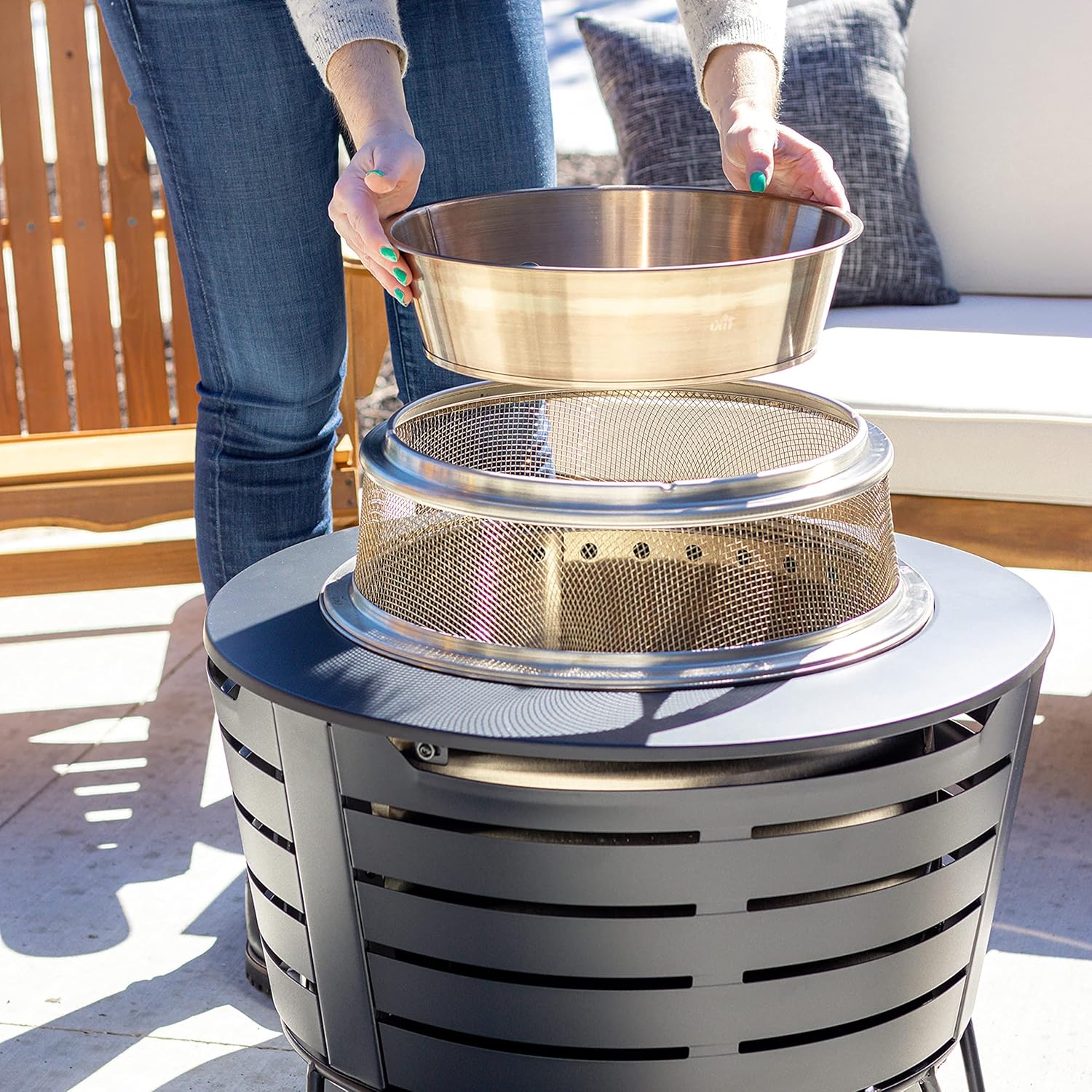 TIKI Brand Patio Fire Pit Heat Deflector, Screen, Poker and 4-Pack Wood Pellets for Smokeless Outdoor Fire Pit, 13.78