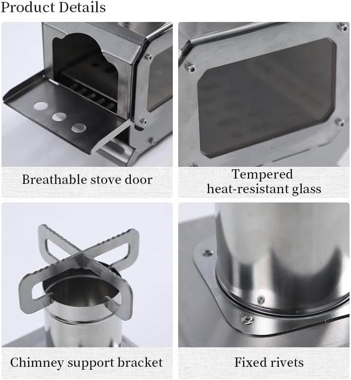 Outdoor Fireplaces Camping Desktop Wood Burning Stove Lightweight Stainless Steel Compact Portable Outdoor Hiking Backpack Cooking Firewood Fire Pits