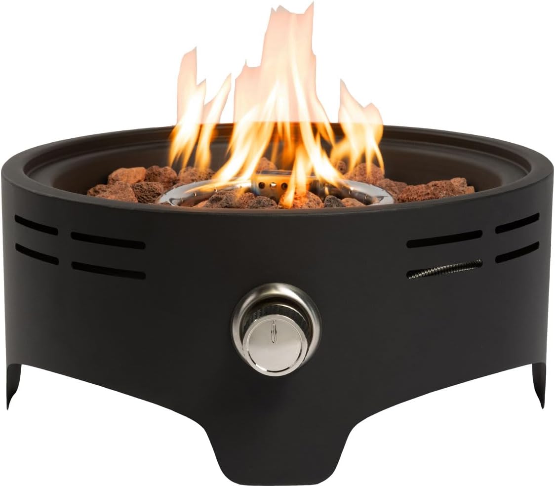15'' Round Camping fire Pit with Lcokable Cover Lid as Portable Handle, 40,000 BTU Round Tabletop Propane Gas Fire Pit, Black